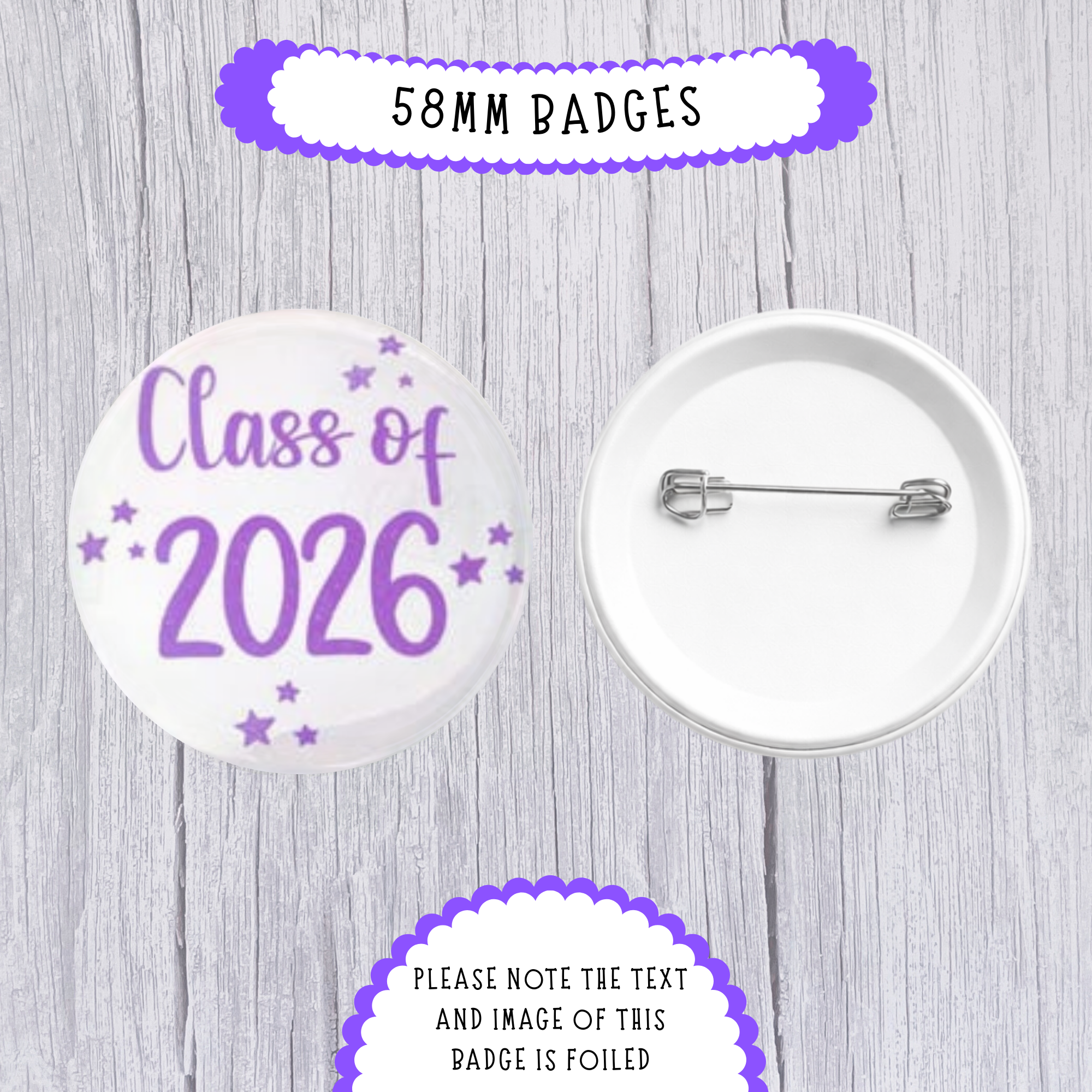 10 x 'Class of 2026' Foiled - 58mm Badges