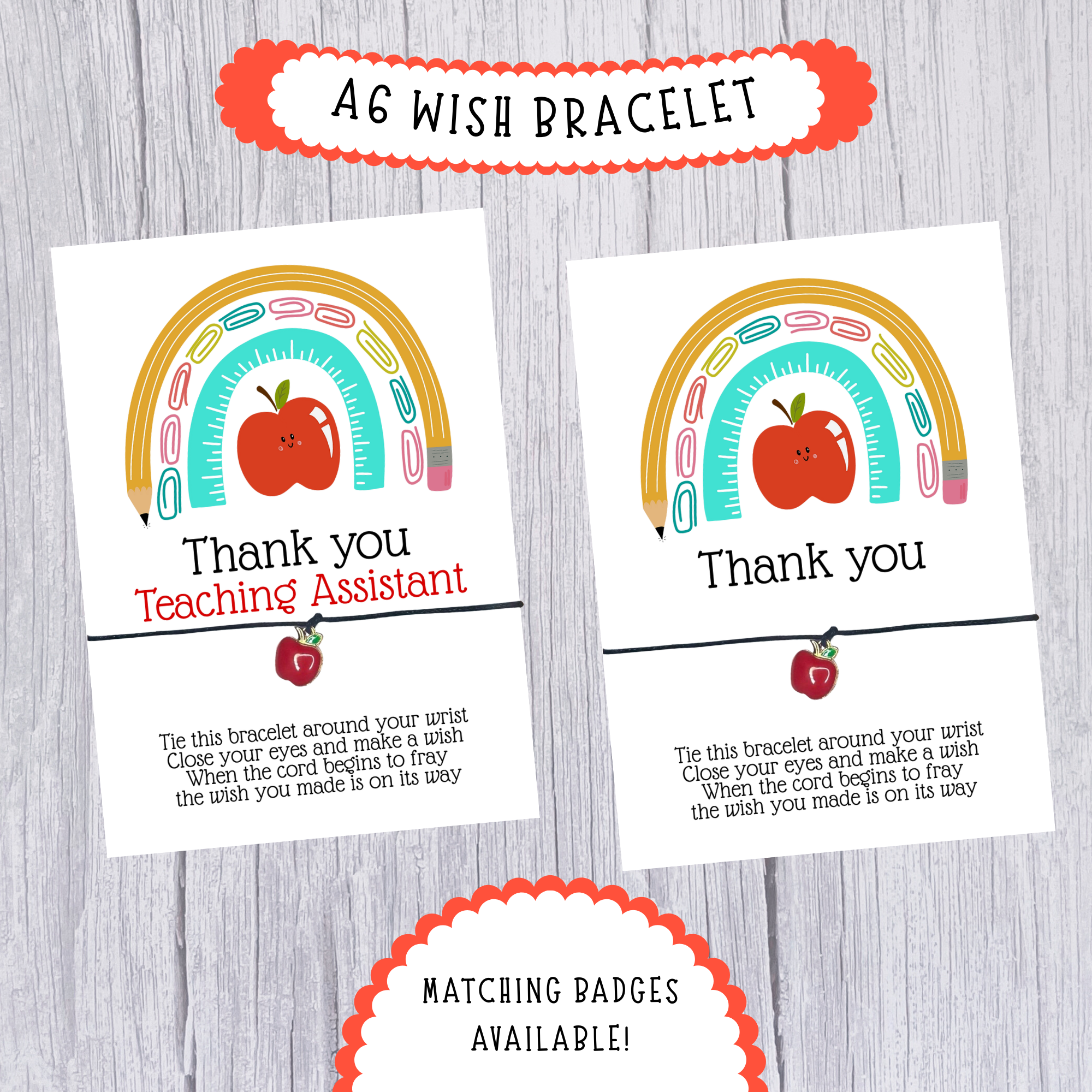 10 x 'Thank you' - Teaching - Bracelets - Apple Charm - A6