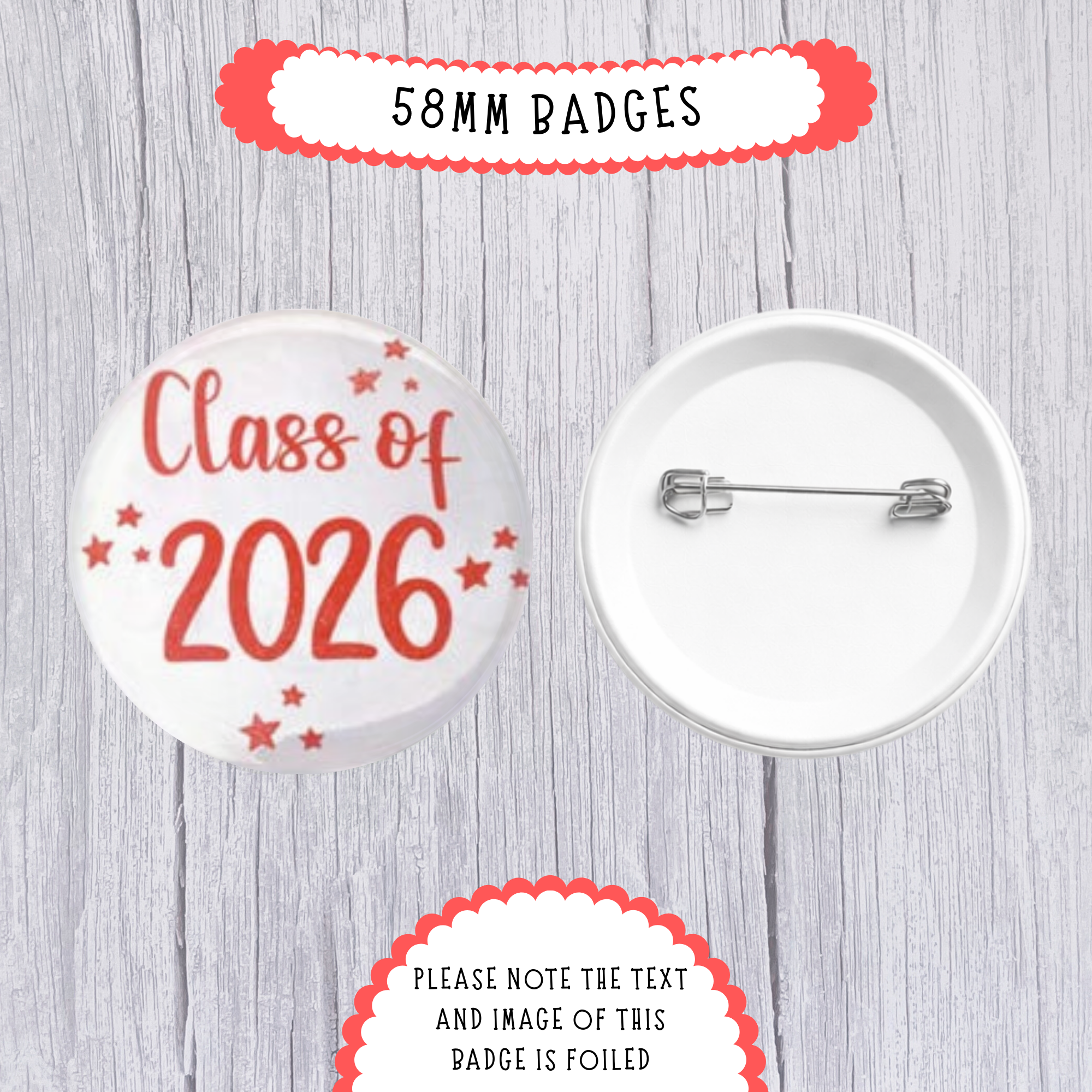 10 x 'Class of 2026' Foiled - 58mm Badges