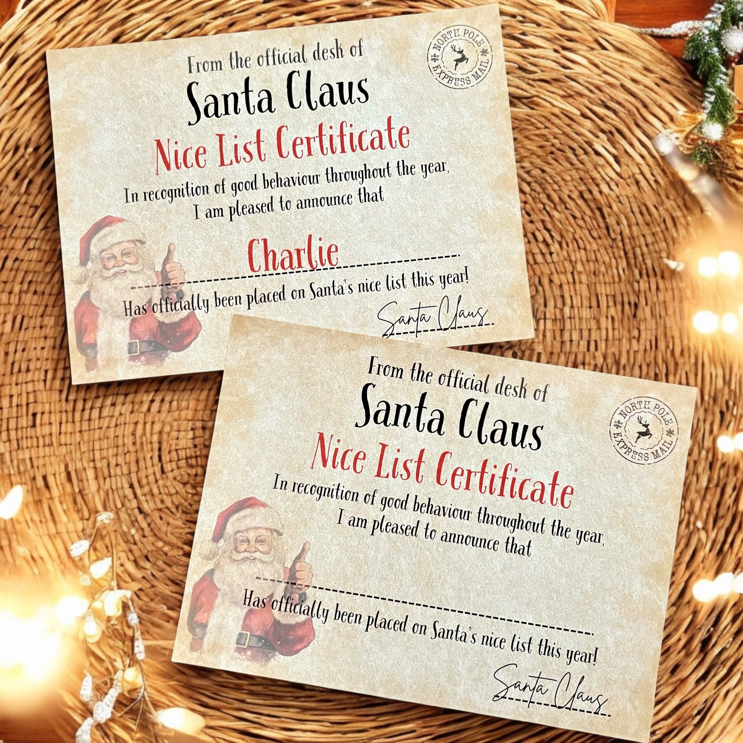10 x 'Nice List Certificates' - A4