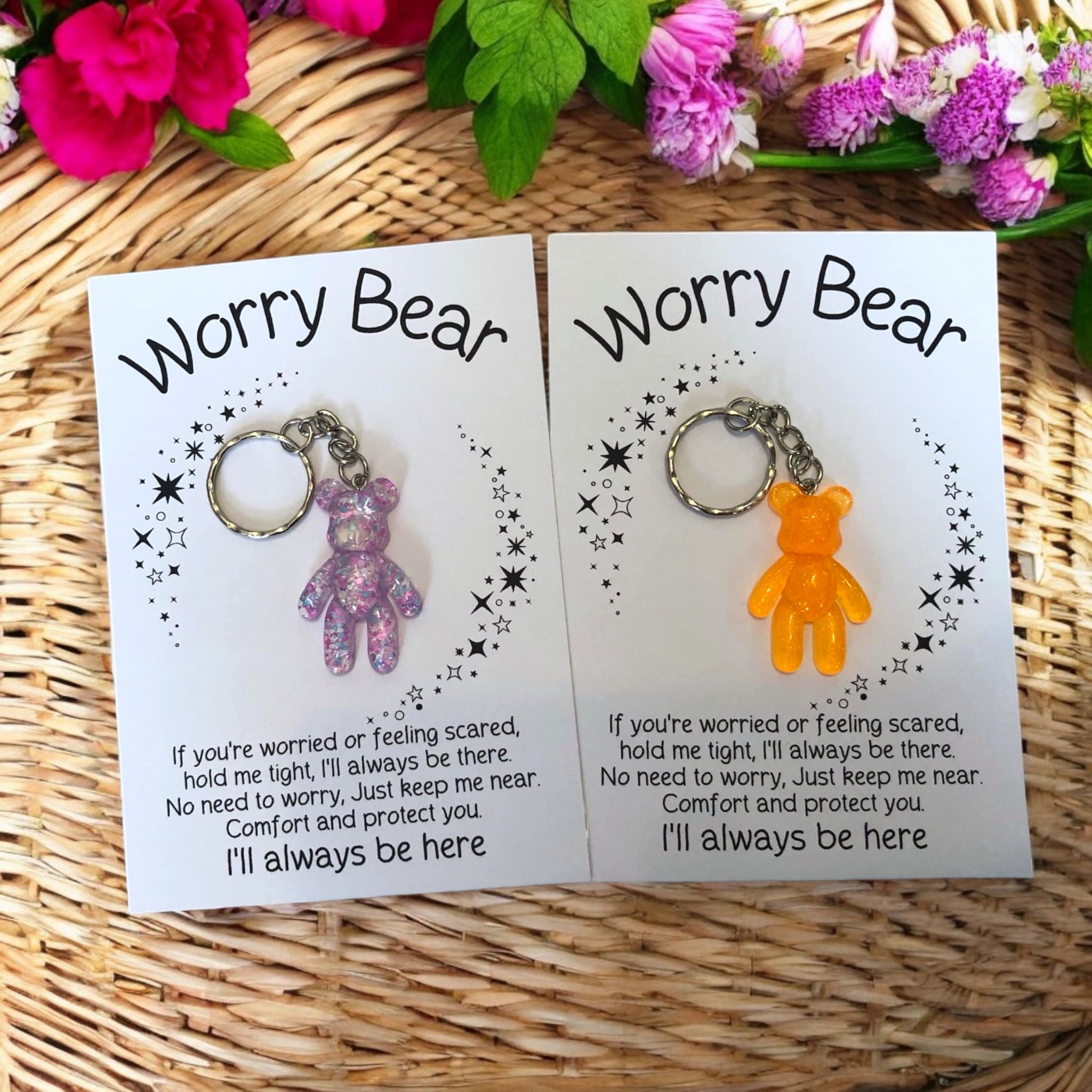 10 x Worry Bear - Bear Keyring - A6