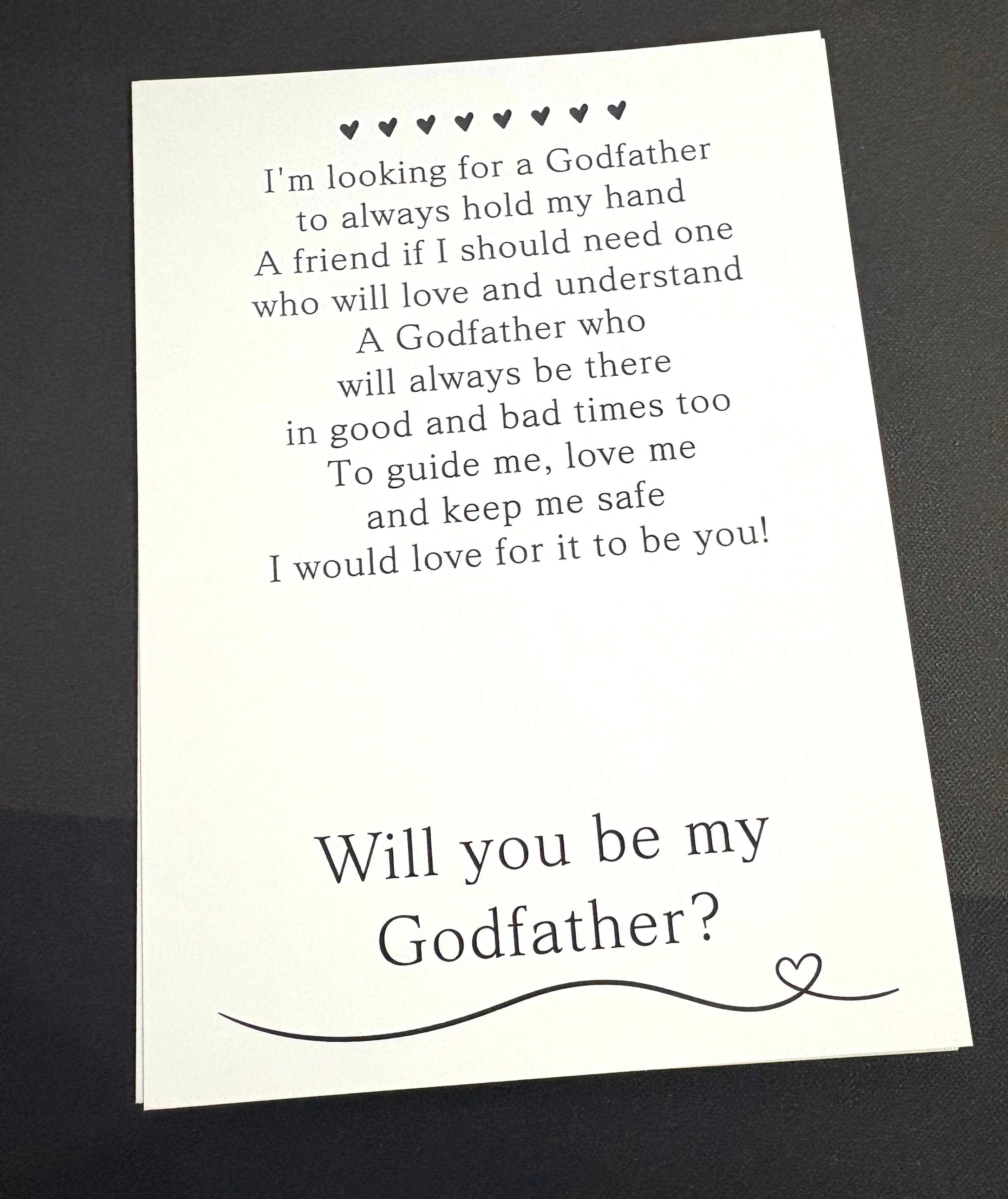 6 x A6 Will you be my Godfather - BACKING CARD ONLY
