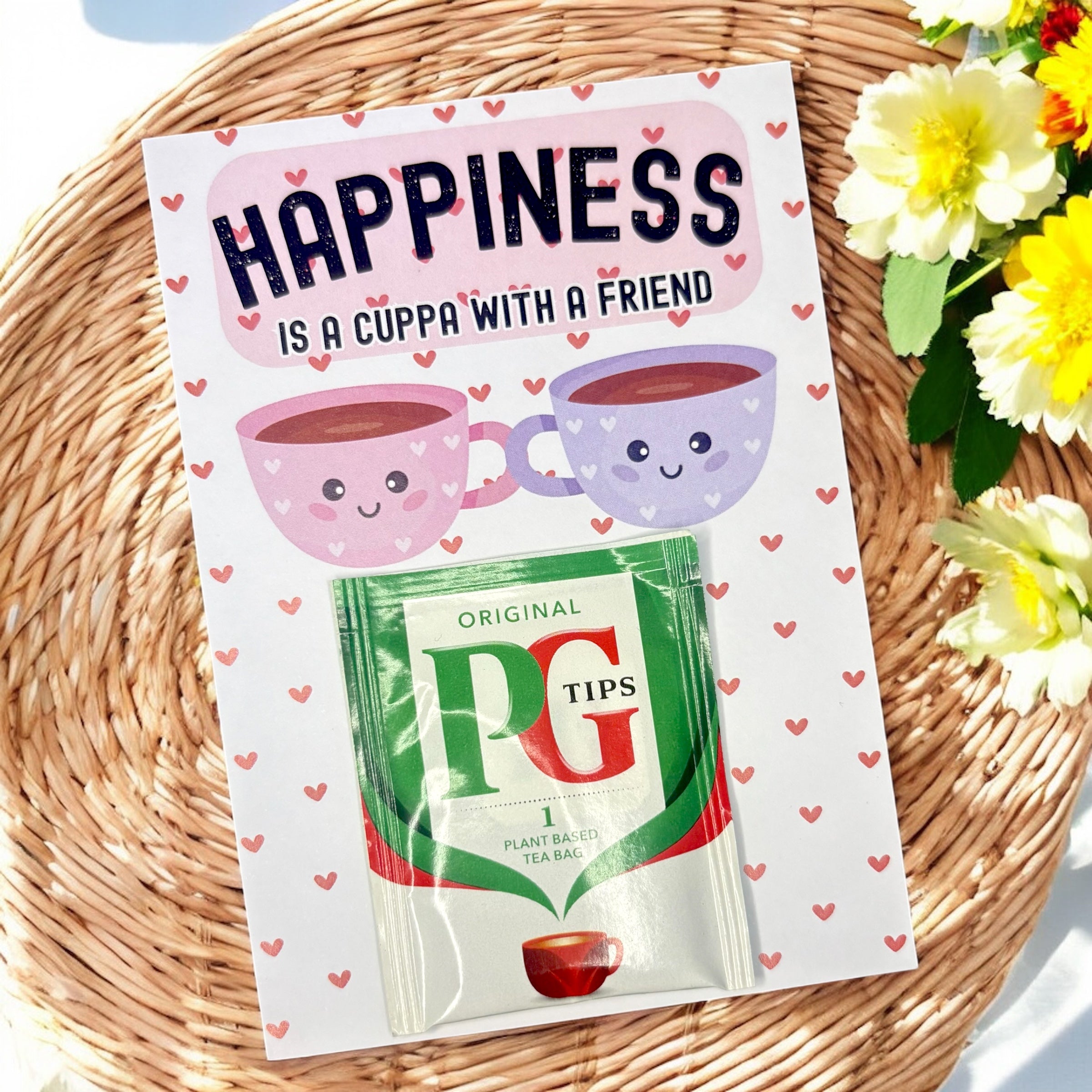 10 x 'Happiness - Cuppa With A Friend' - Tea Bag - A6