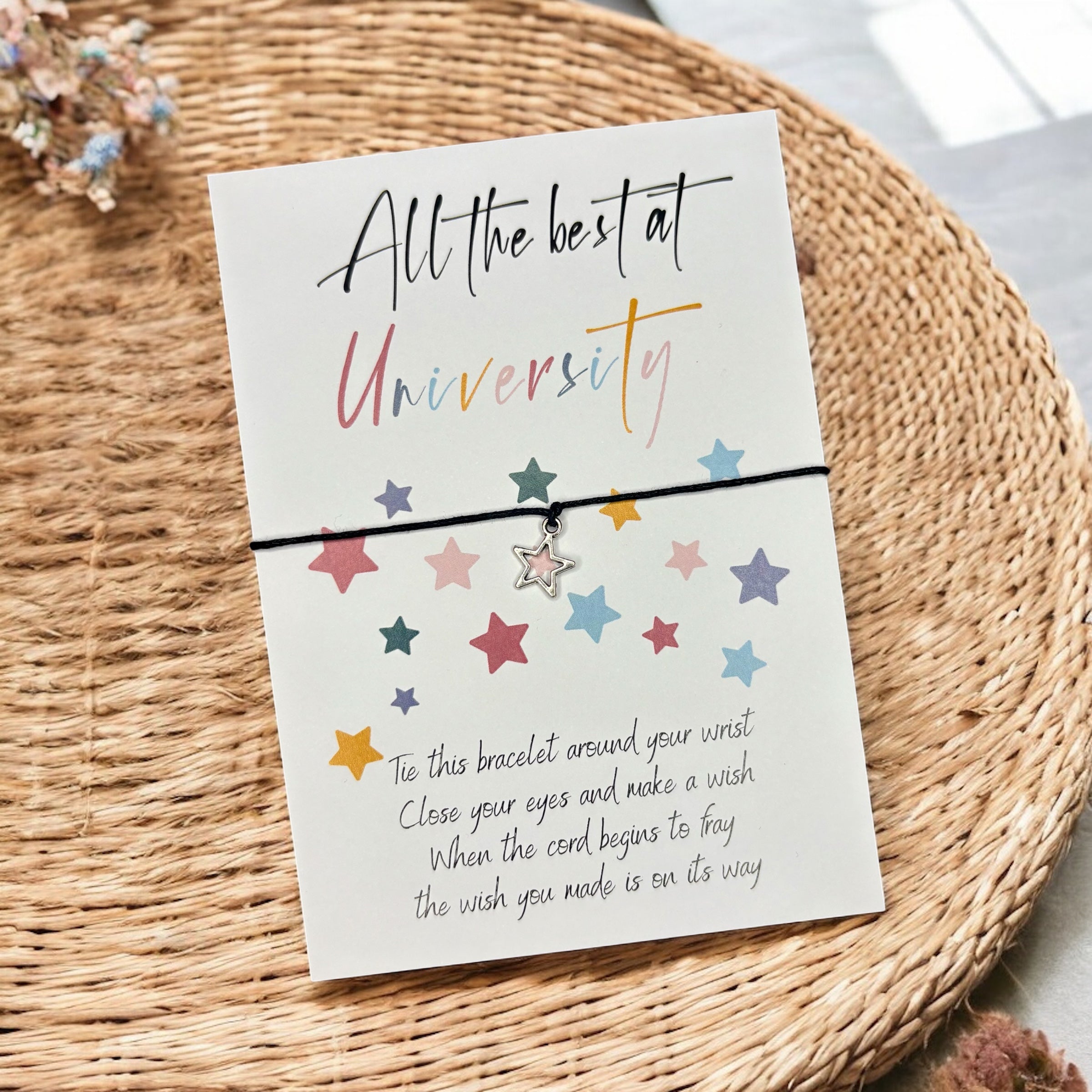 10 x 'All The Best at University' - Bracelets - Star Charm - A6