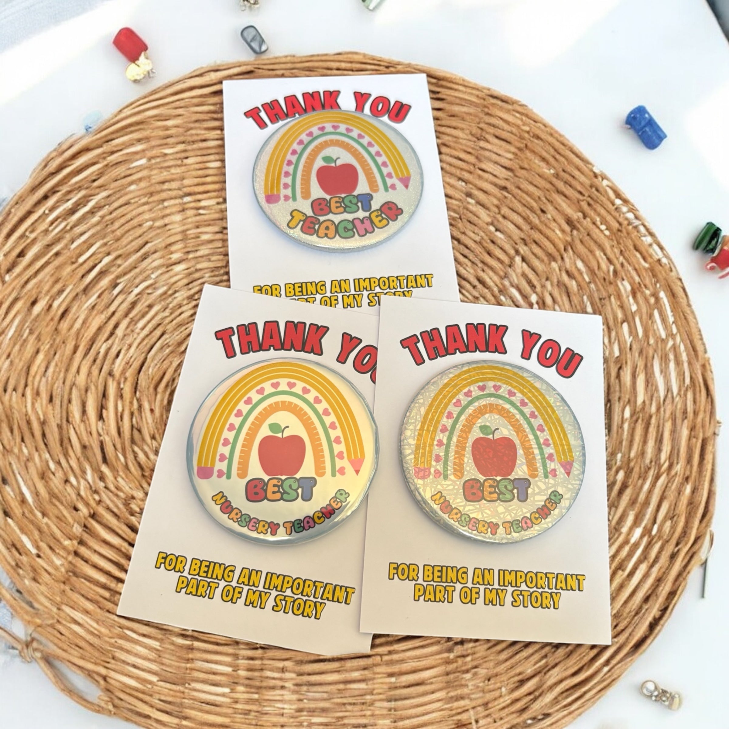 10 x 'Thank you' - Best Teaching Badges - 58mm Badges - A7
