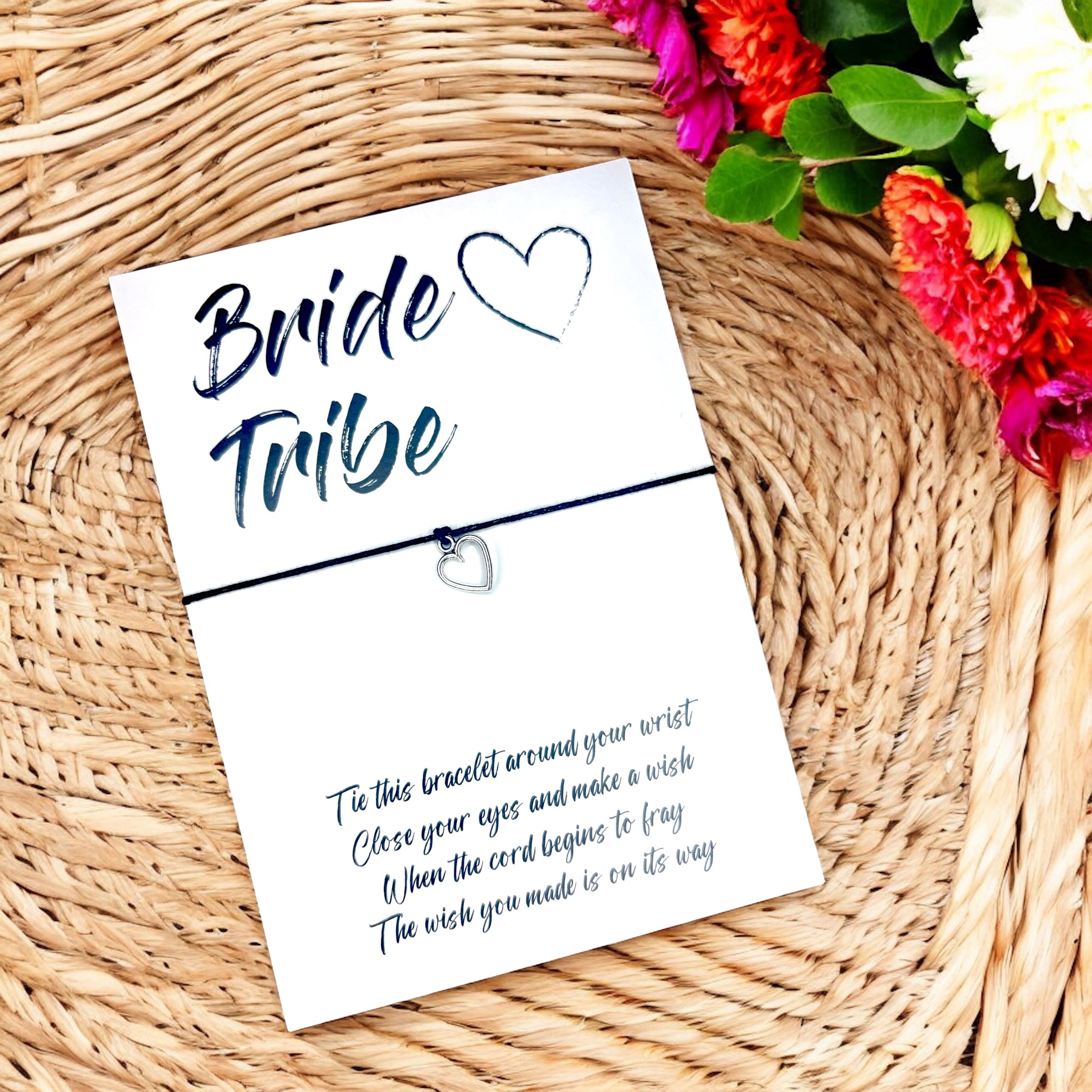 10 x Team Bride - Bride Tribe - Bride Squad - Bracelets - Heart Charms - A6
