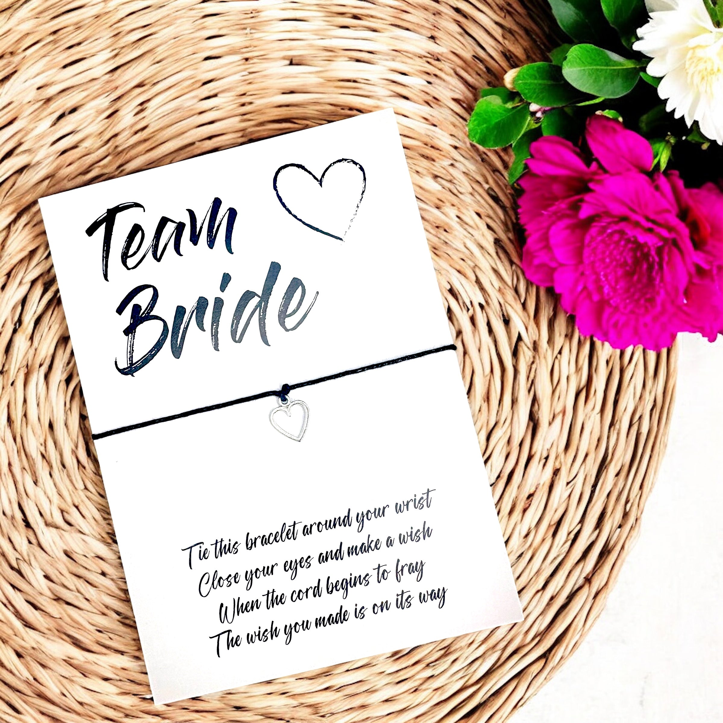 10 x Team Bride - Bride Tribe - Bride Squad - Bracelets - Heart Charms - A6