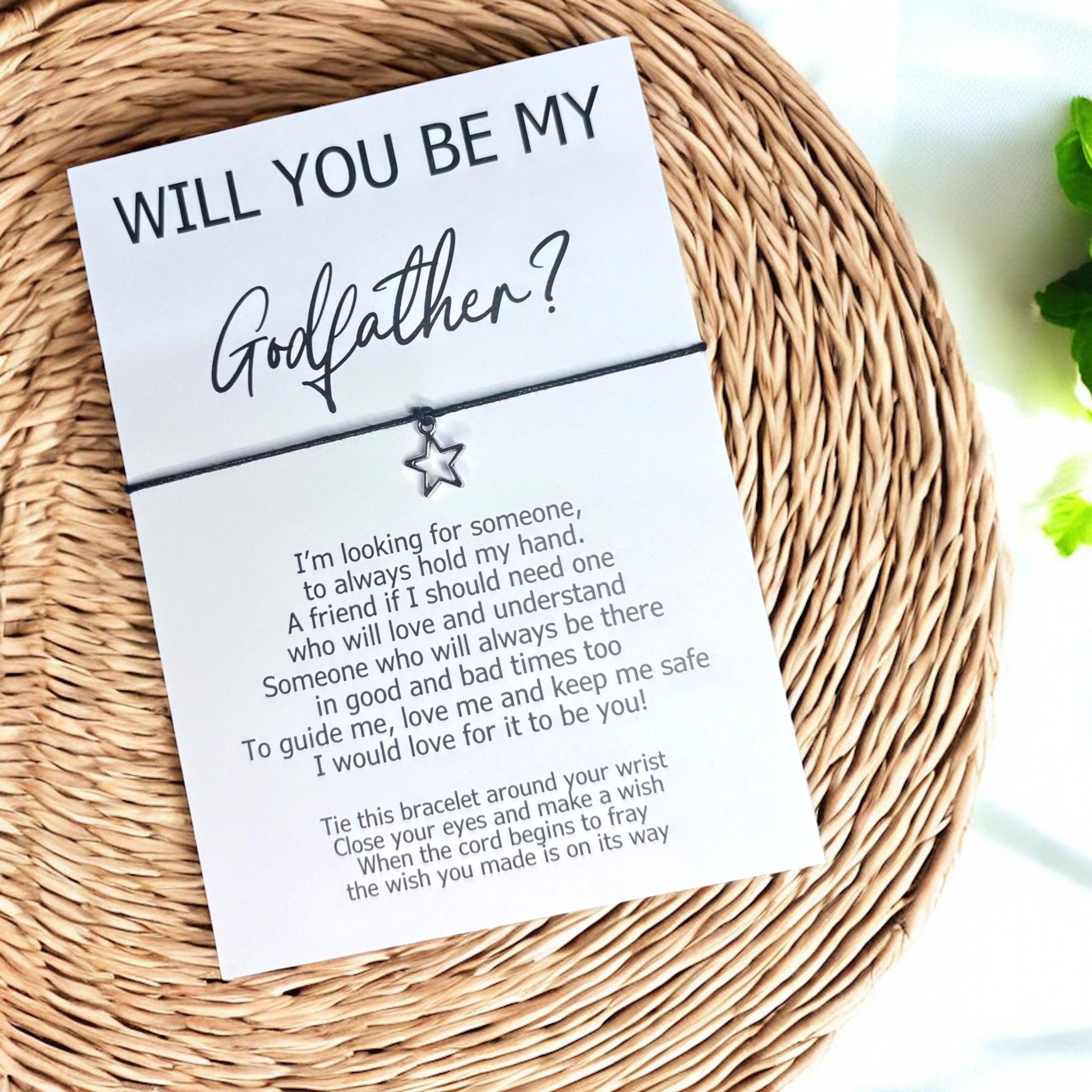 10 x 'Will you be my Godfather / Godmother? V2 ' Star / Heart Charm - Bracelets - A6
