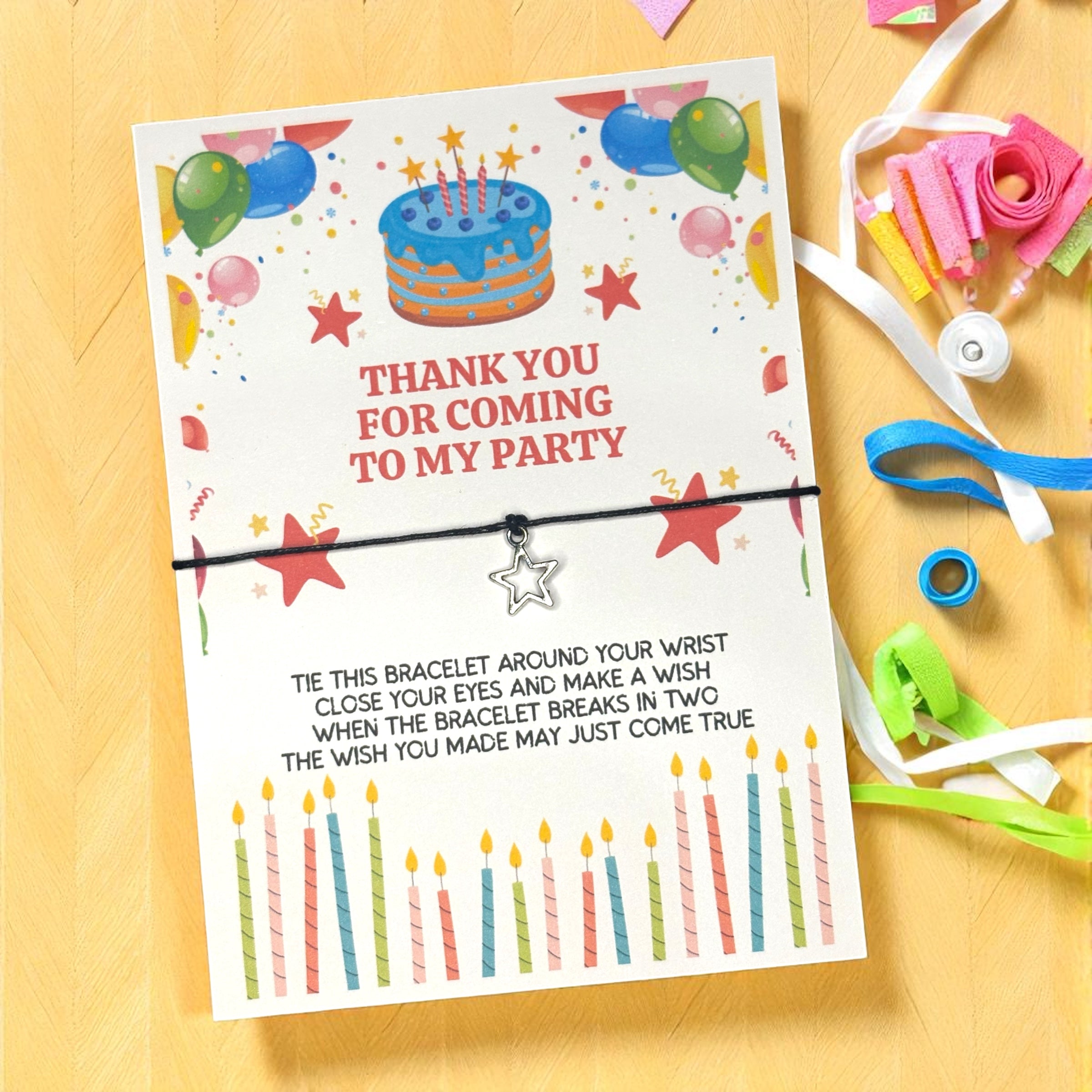 10 x 'Thank You For Coming To My Party' Bracelets - A6