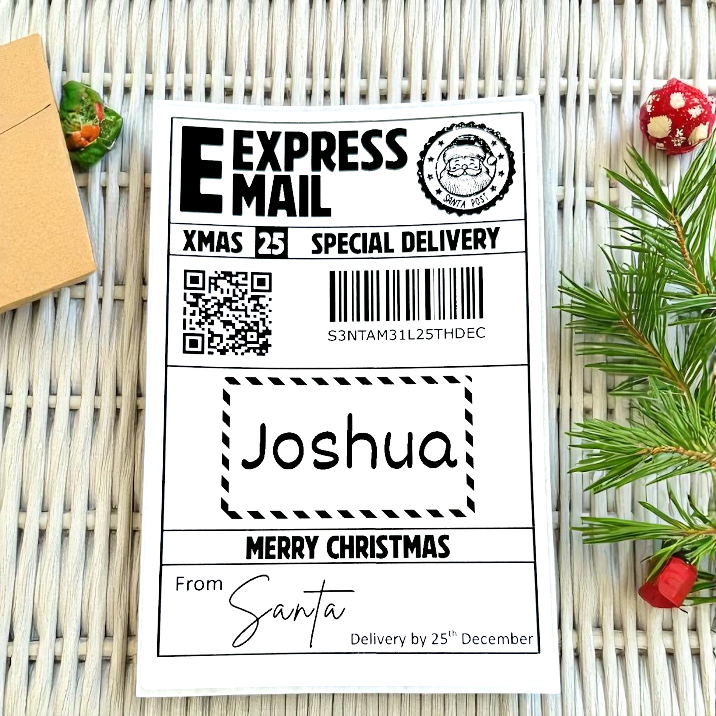10 x Personalised Name Novelty Christmas Postal Labels