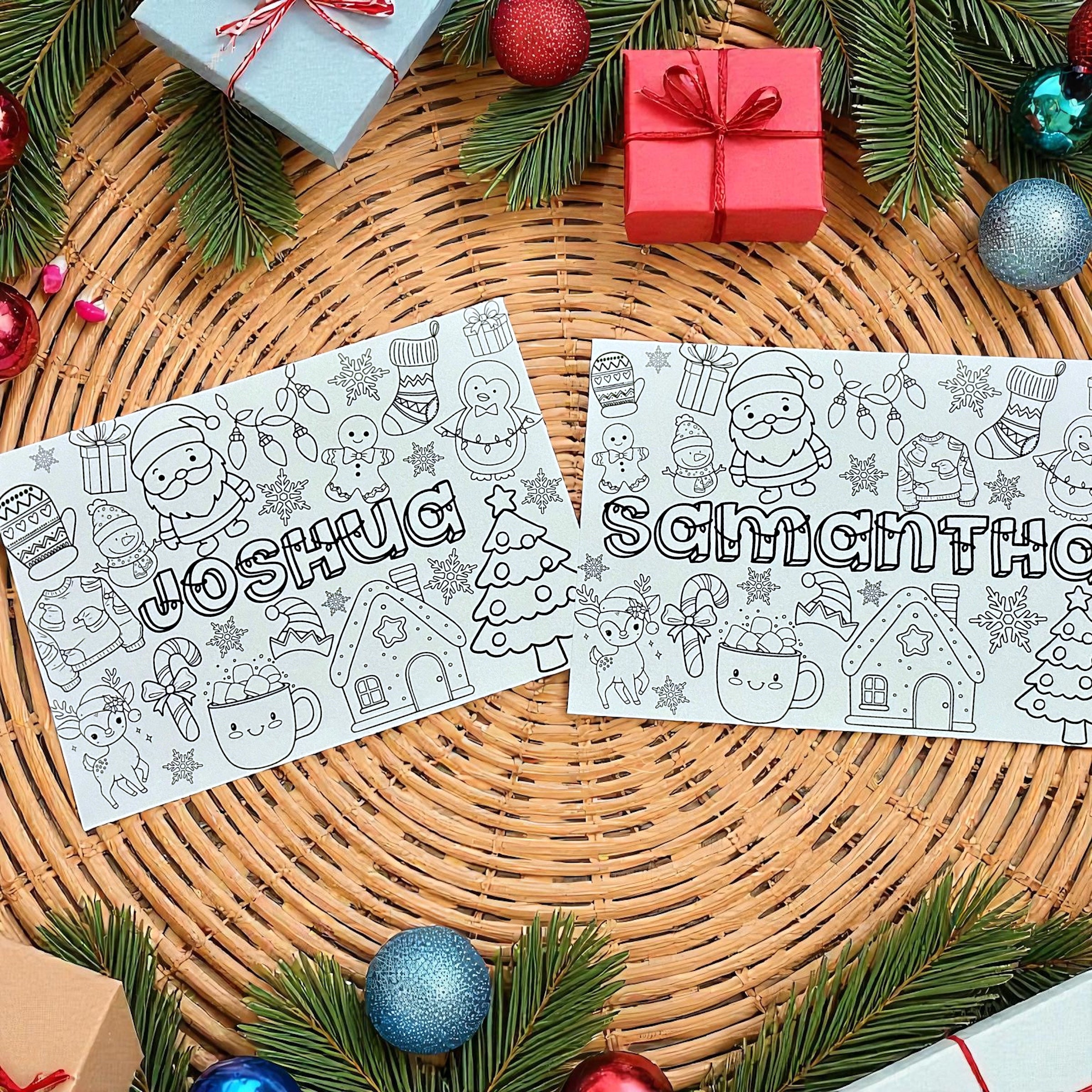 10 x Personalised Name Christmas Colouring A4
