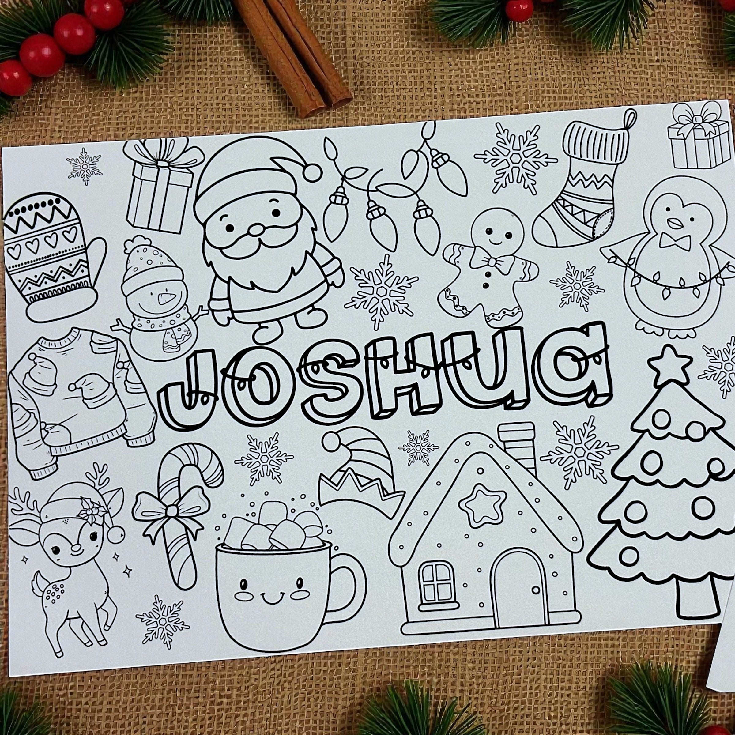 10 x Personalised Name Christmas Colouring A4