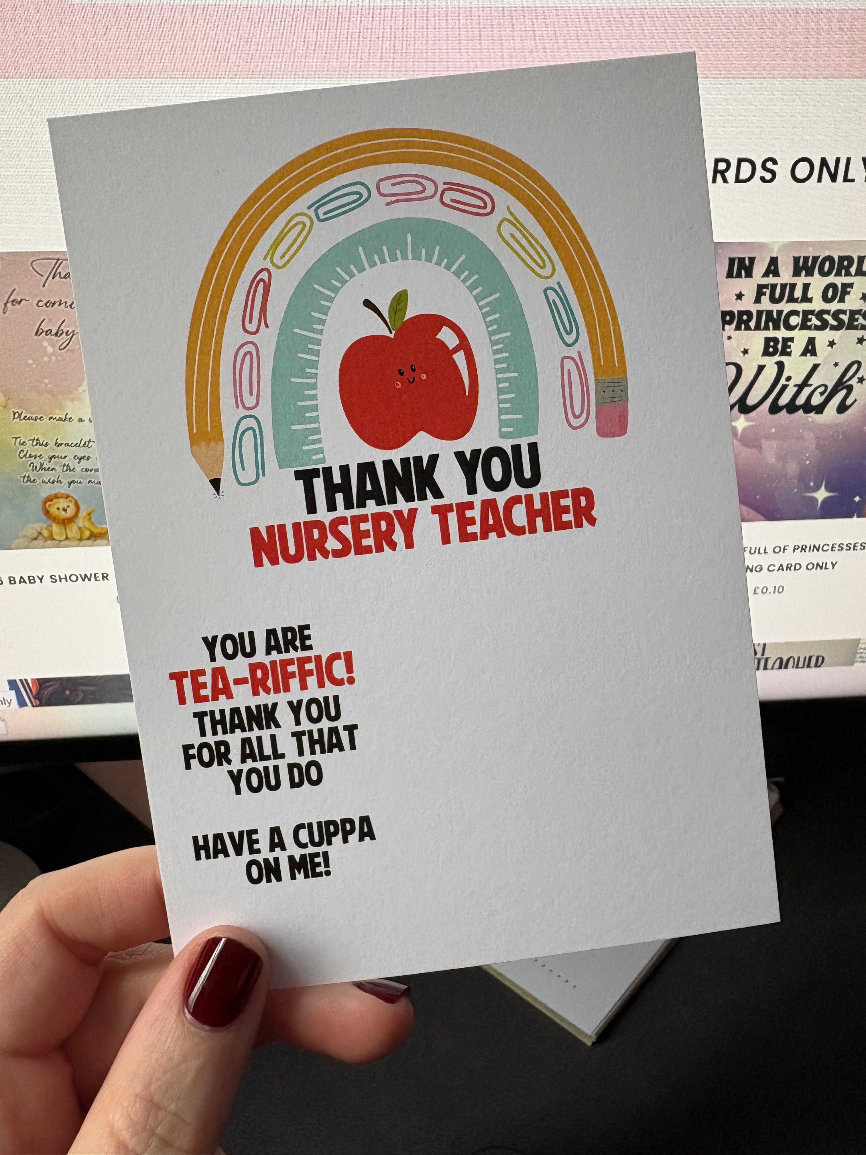 73 x A6 TEA Thank You Nursery Teacher - BACKING CARD ONLY