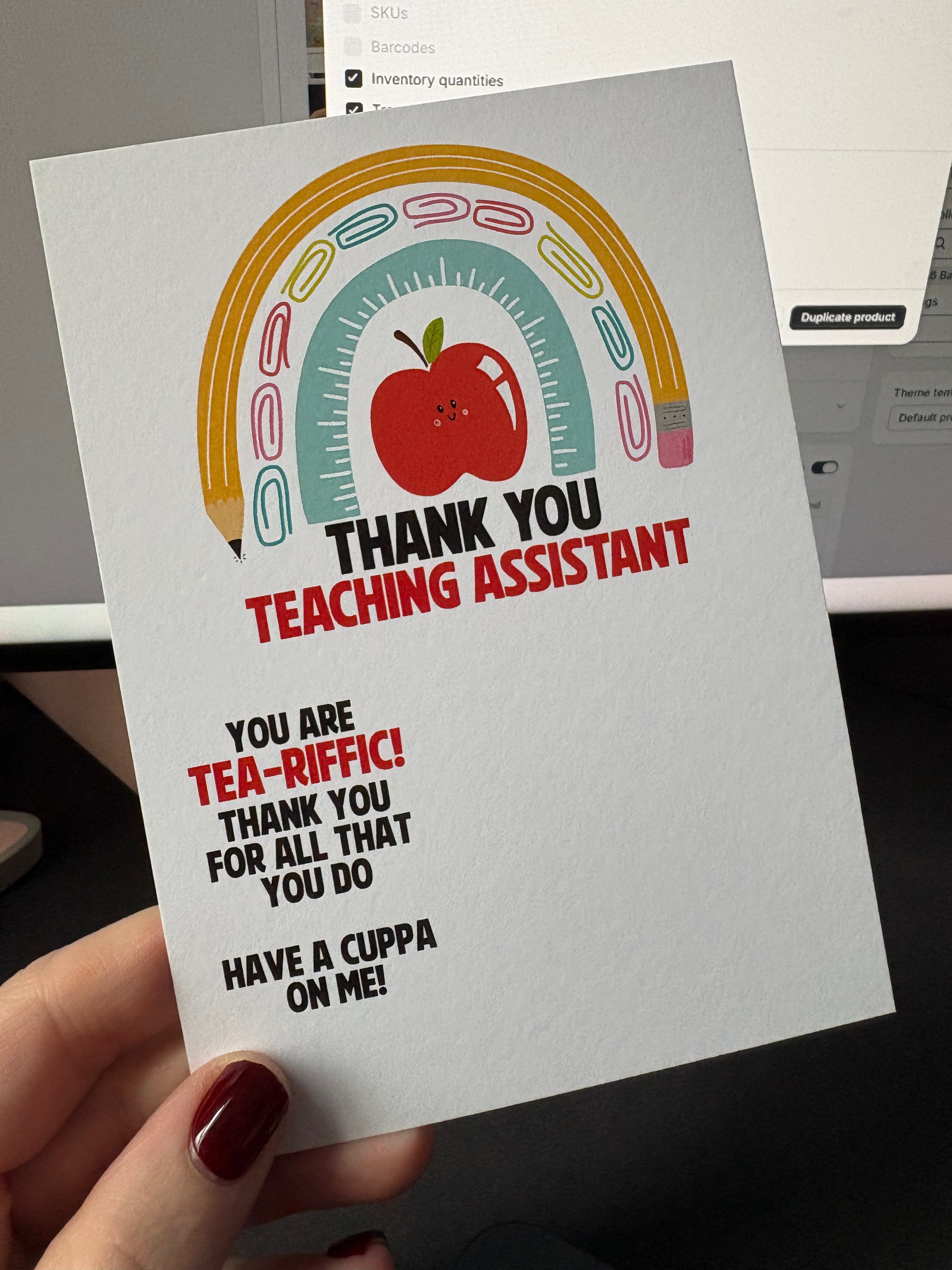 A6 TEA Thank You Teaching Assistant - BACKING CARD ONLY