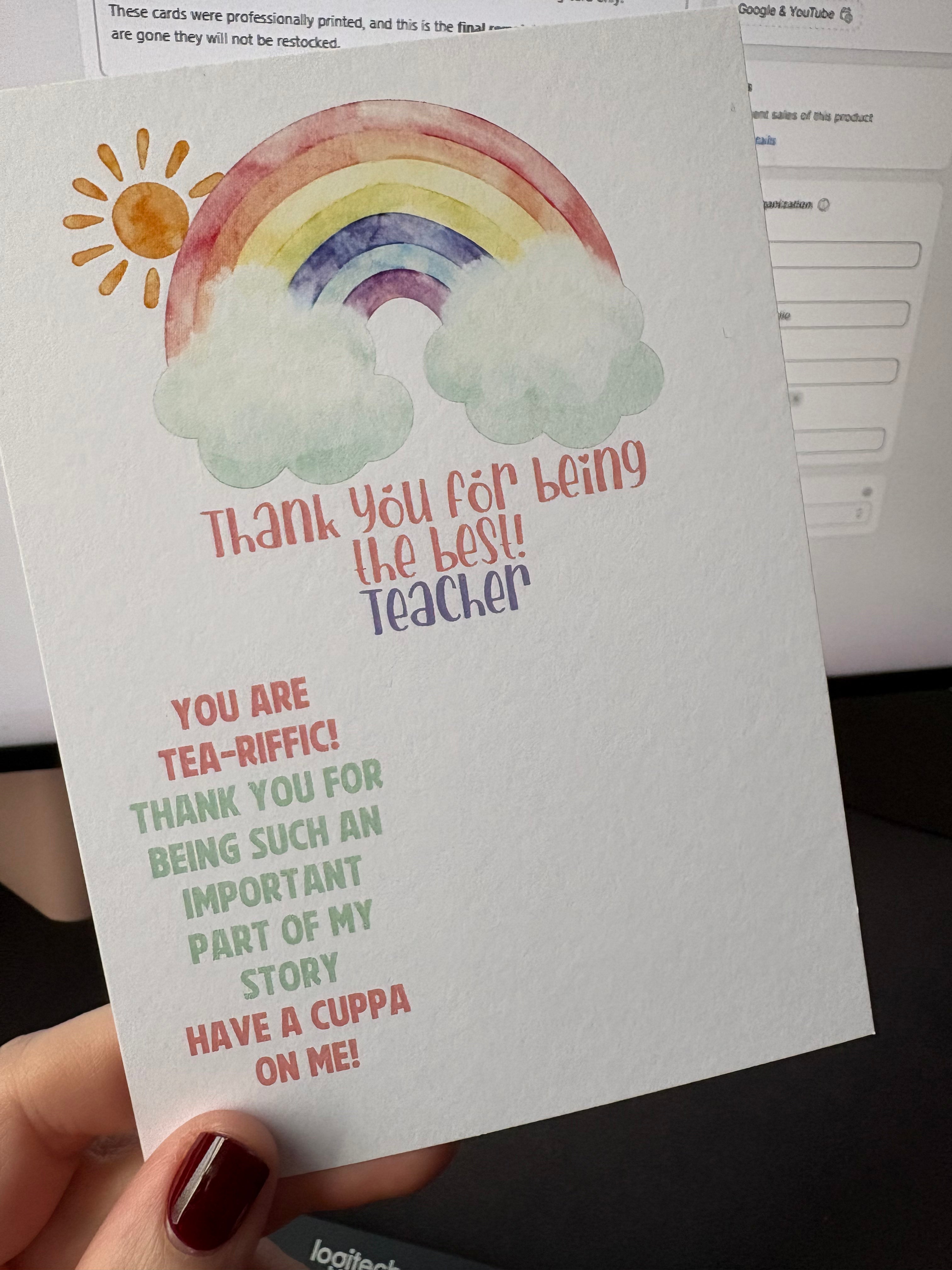 A6 TEA Thank You Best Teacher - BACKING CARD ONLY