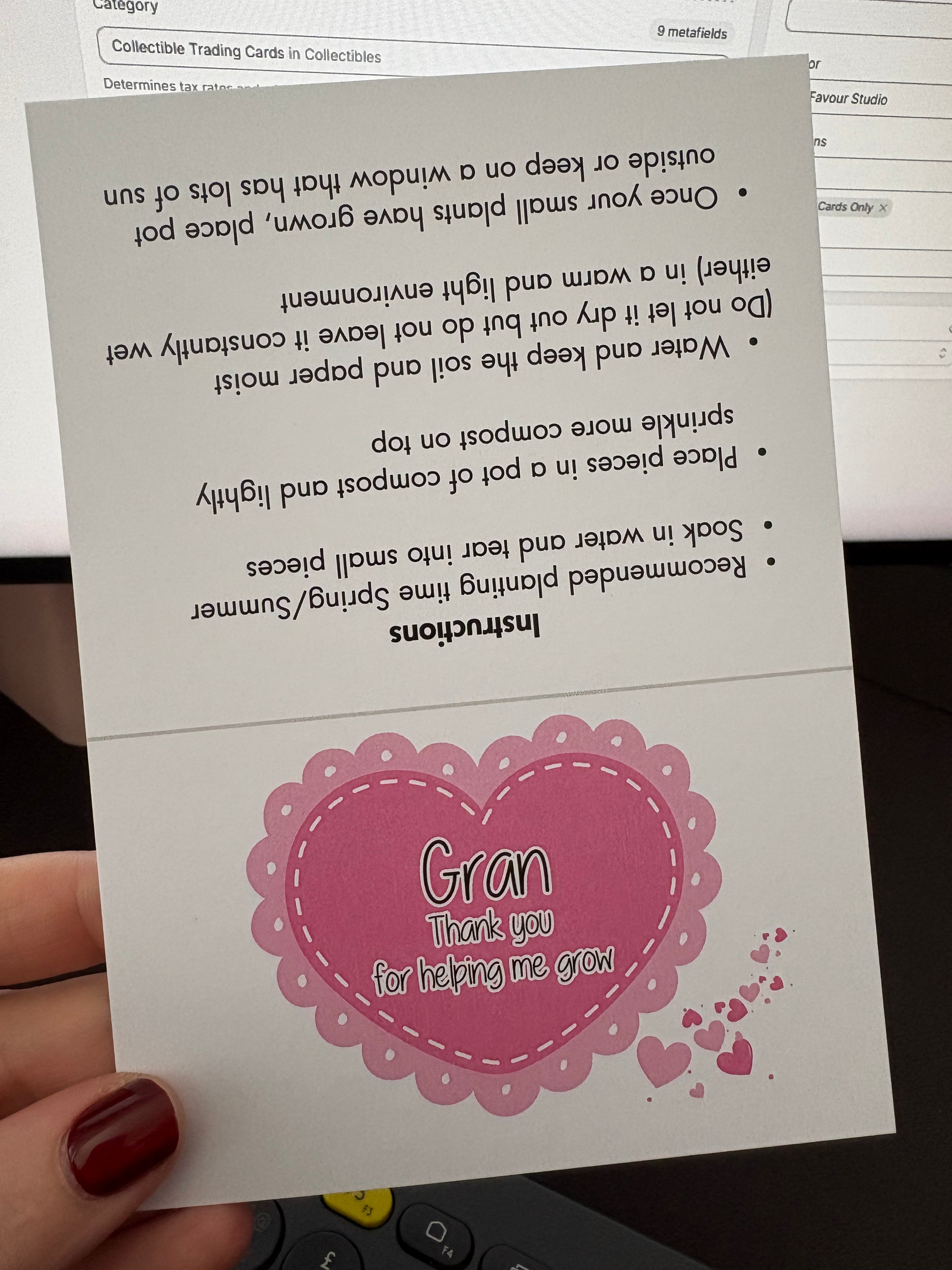 A6 Plantable GRAN - BACKING CARD ONLY