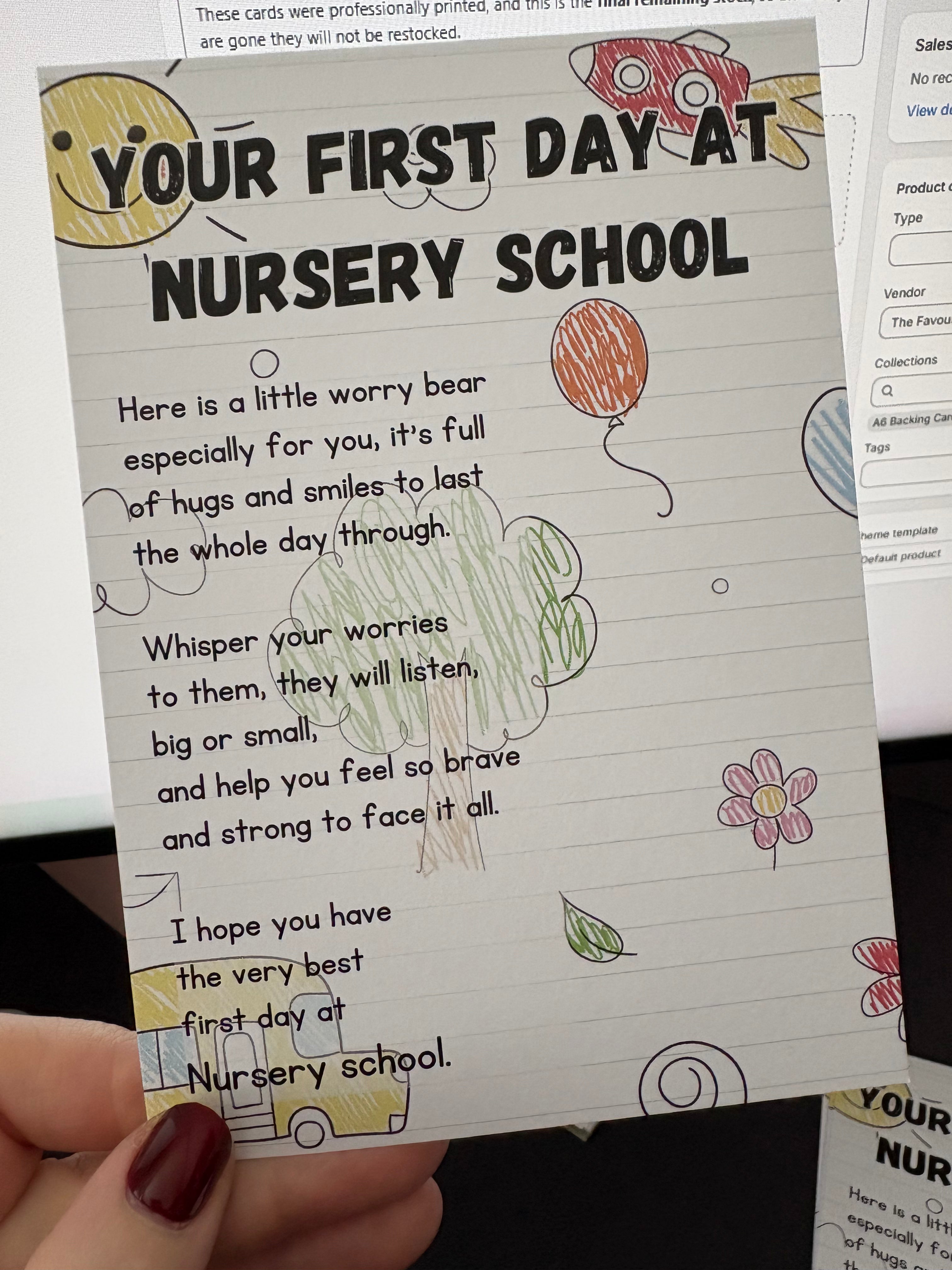 A6 First Day At Nursery School - BACKING CARD ONLY