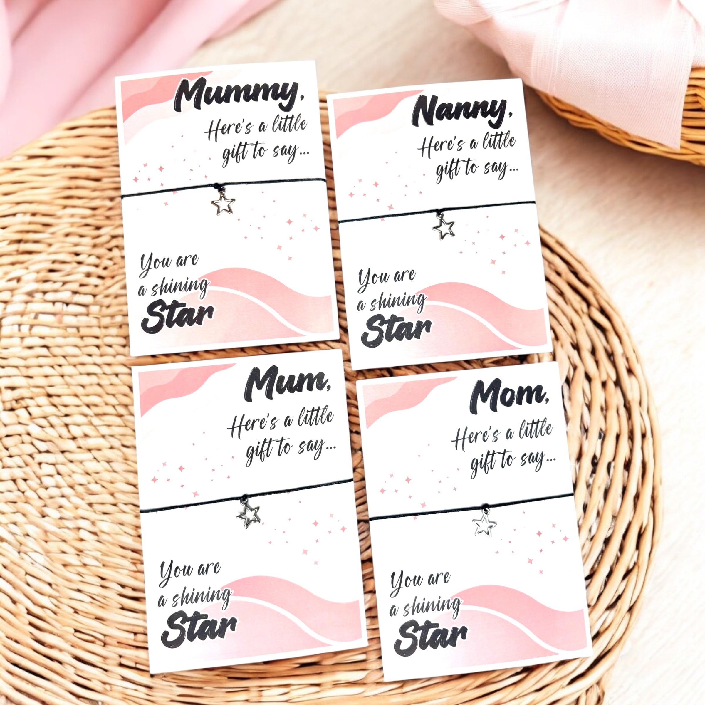 10 x Mum, Mam, Mummy etc ‘Shining Star' Bracelets - A6