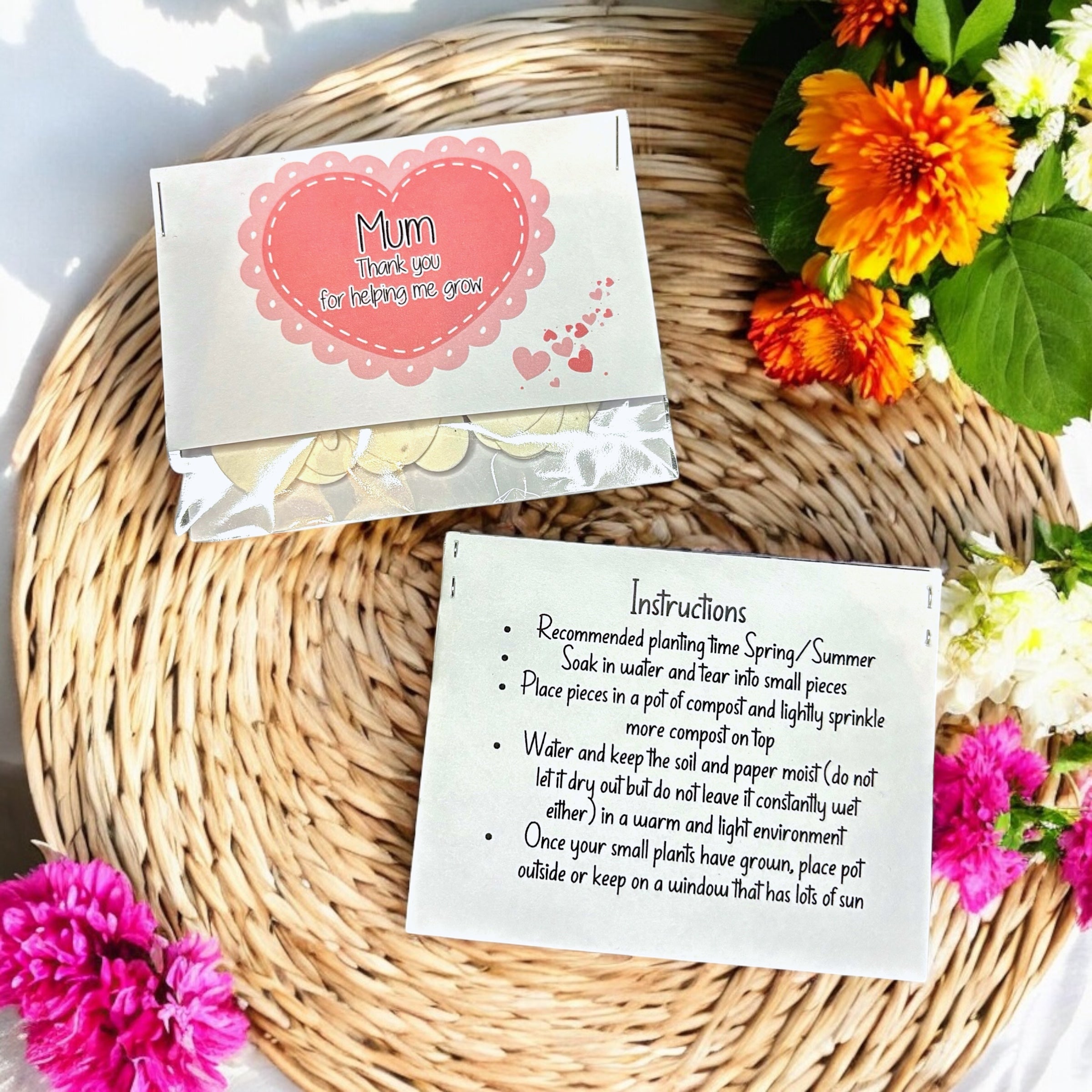 10 x Plantable Gift - Mum, Nanny, Sister etc - 'Thank you for helping me grow'