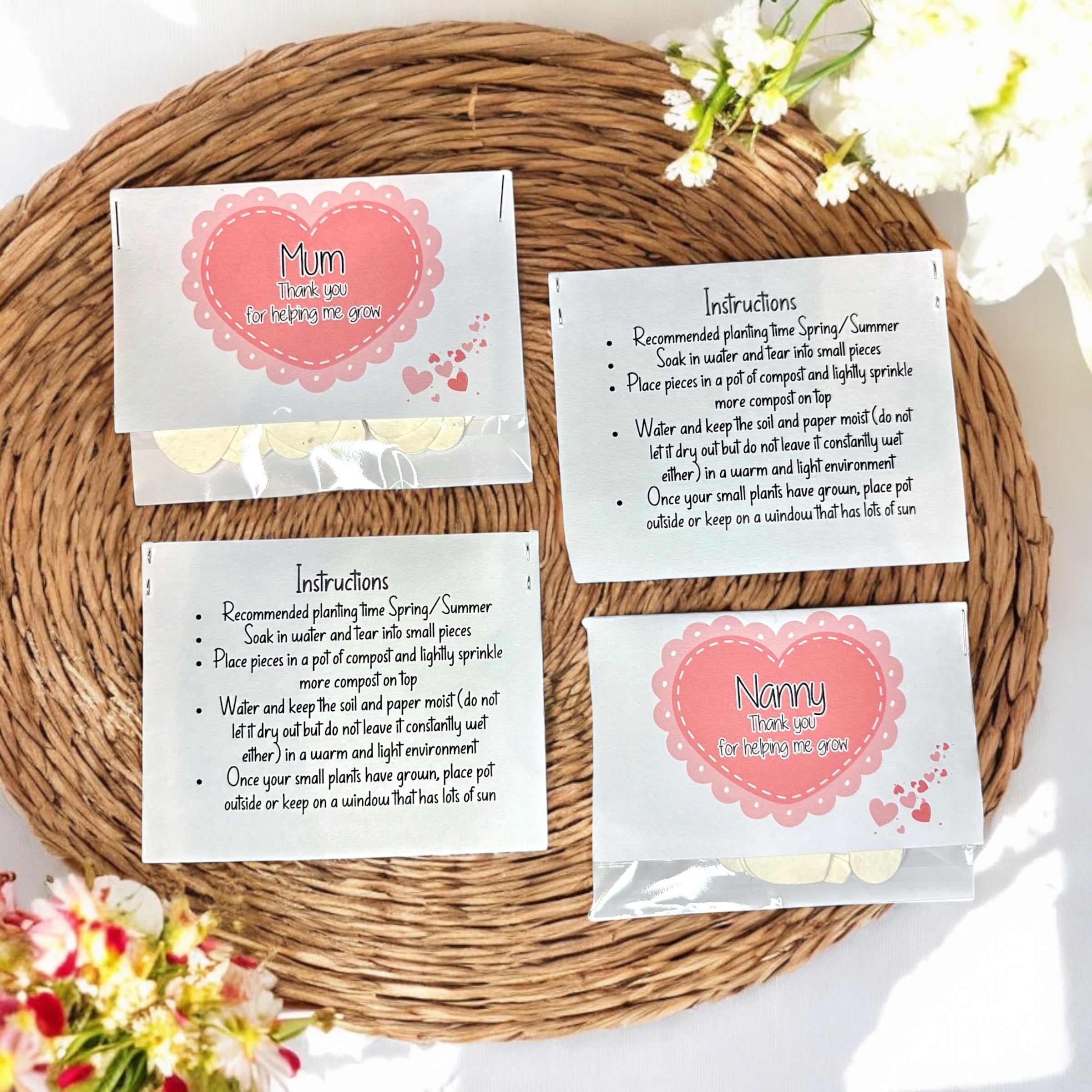 10 x Plantable Gift - Mum, Nanny, Sister etc - 'Thank you for helping me grow'