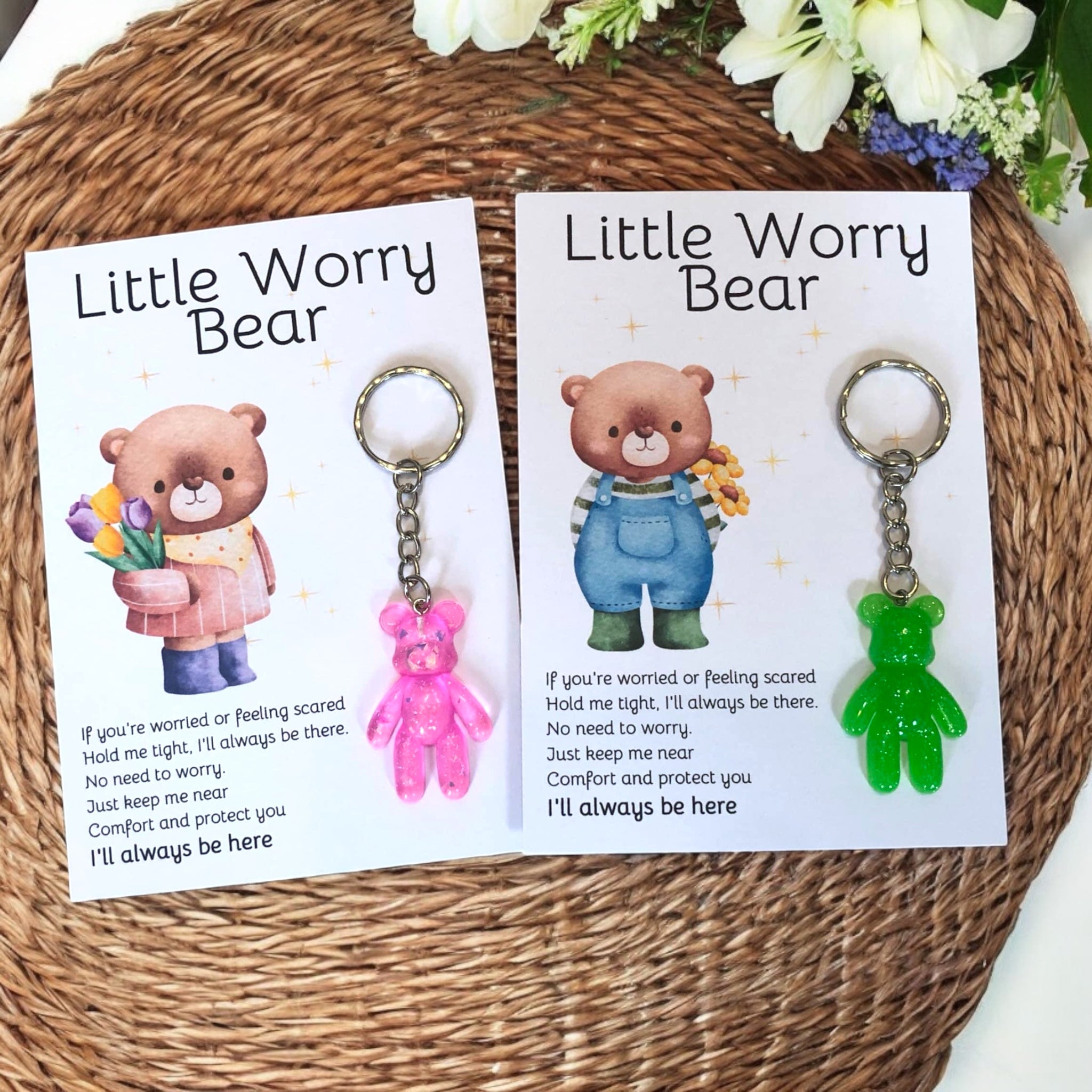10 x Little Worry Bear - Bear Keyring - A6