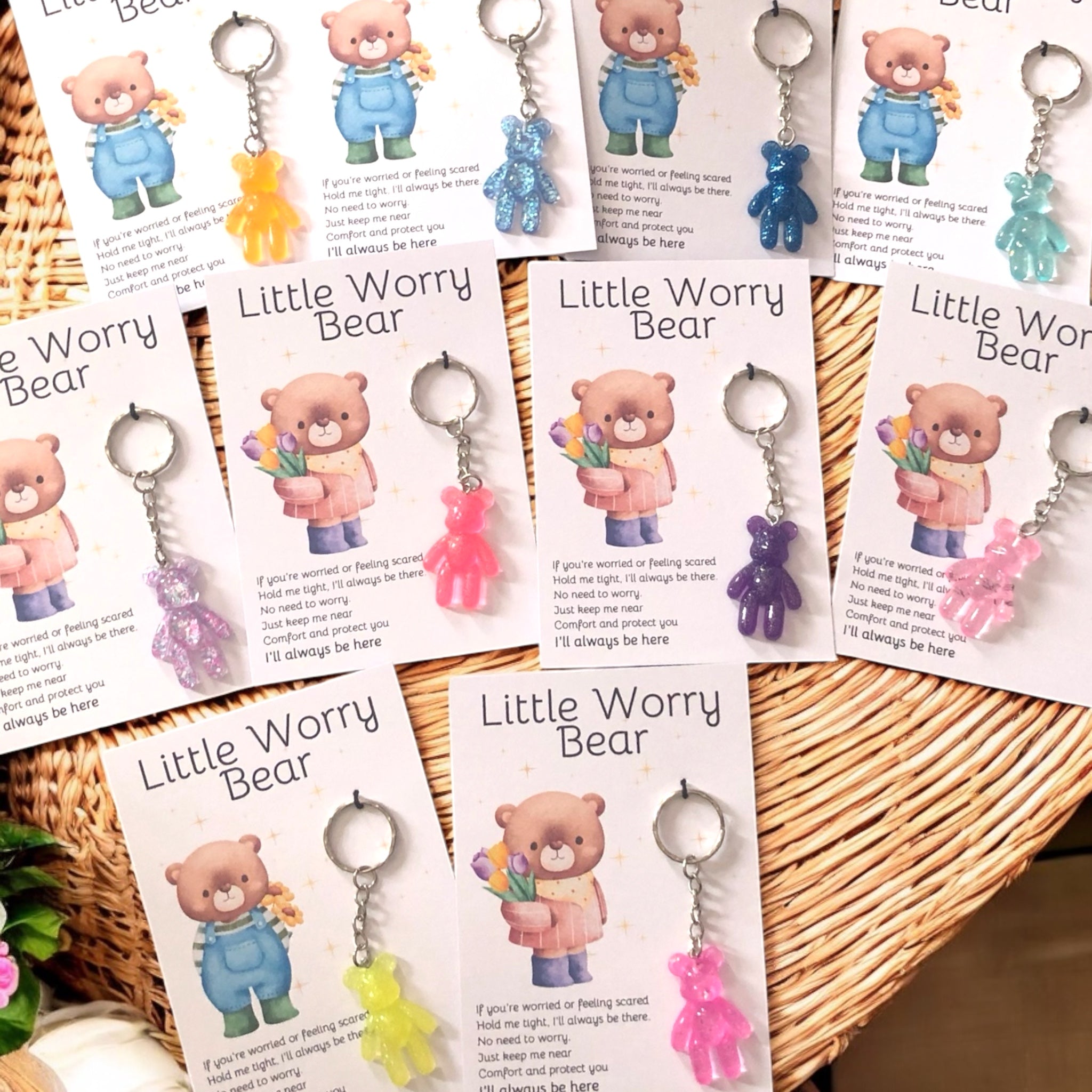 10 x Little Worry Bear - Bear Keyring - A6