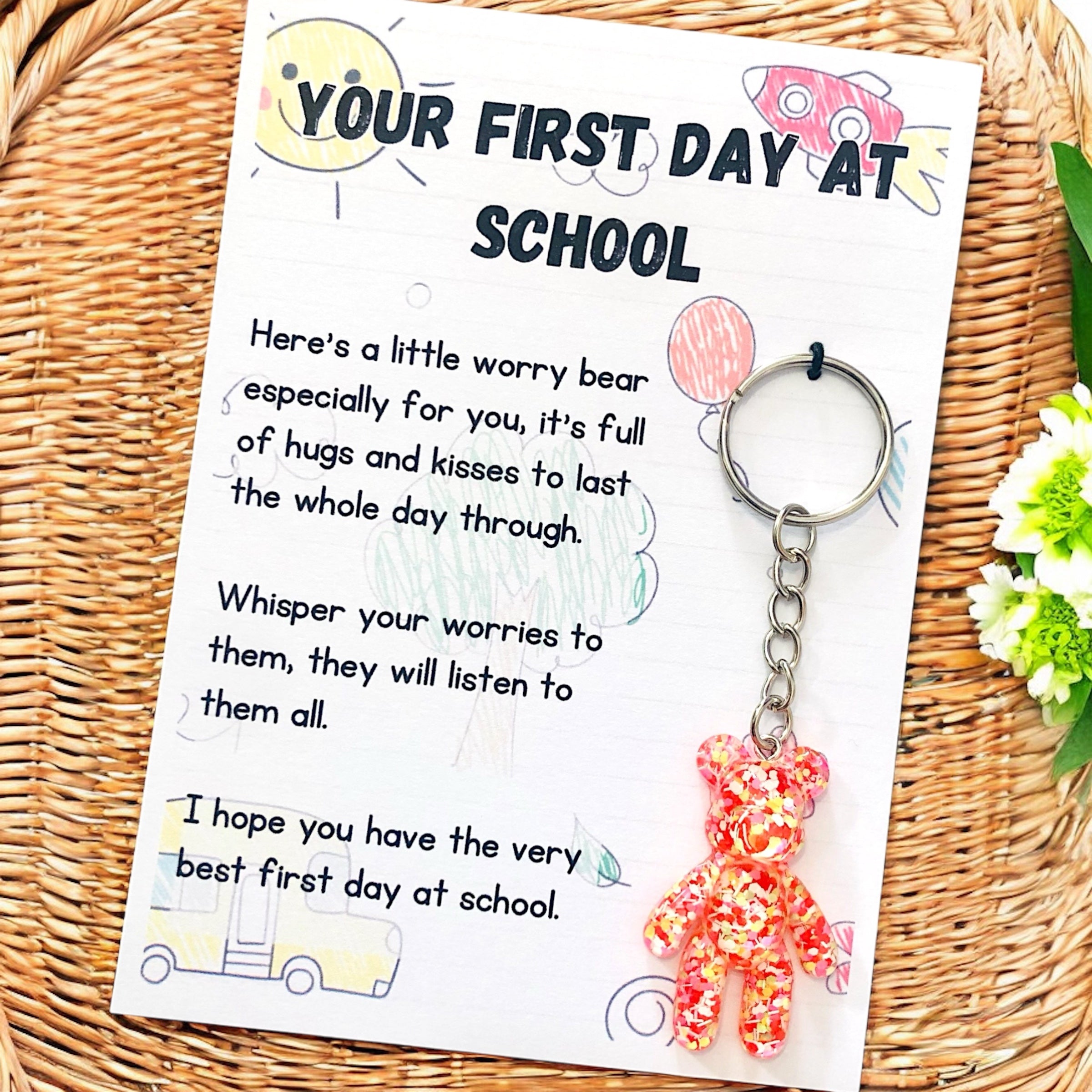 5 x First day at school worry Bear Keyrings