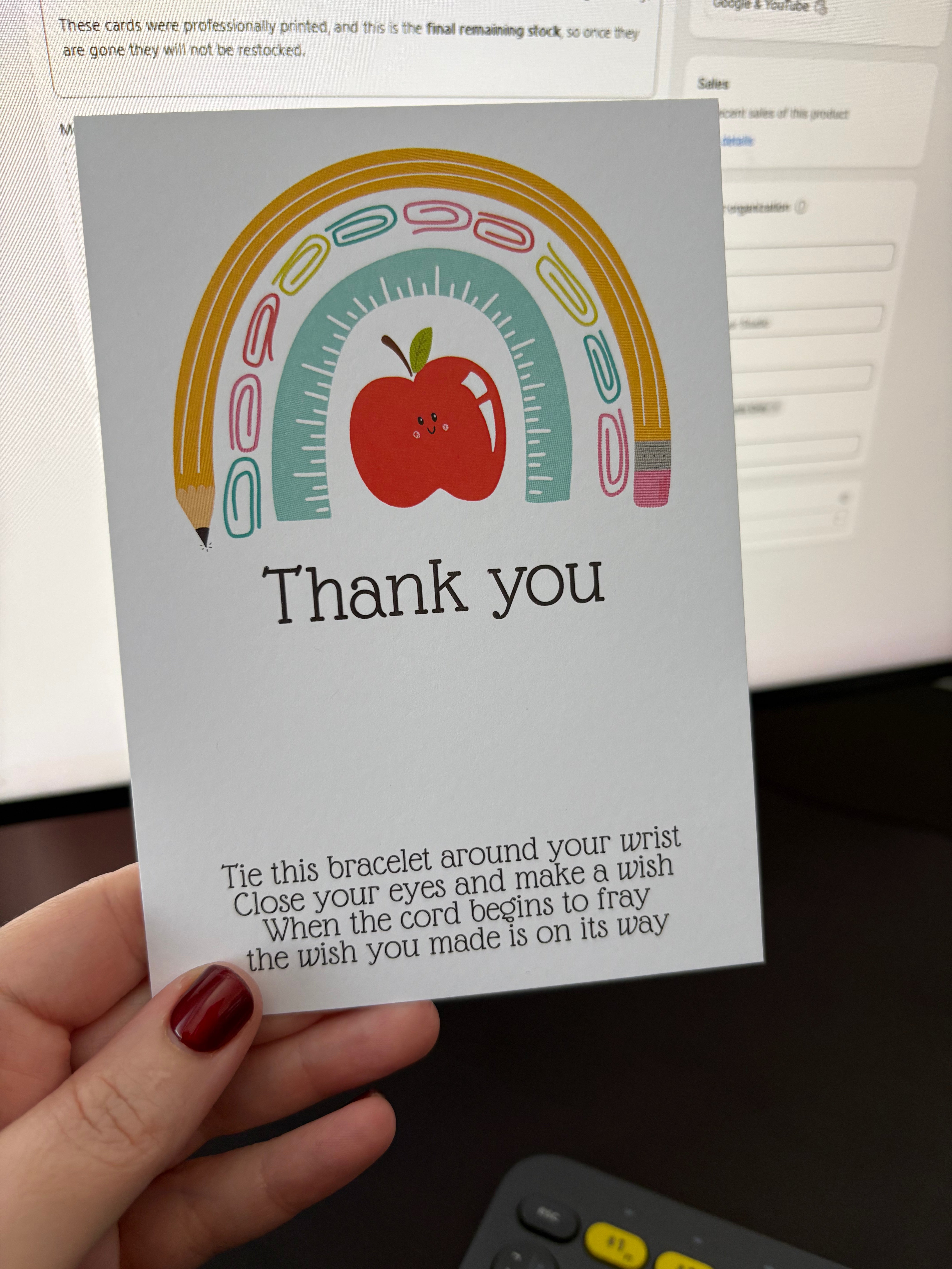 12 x A6 Thank You (No Title) Apple - BACKING CARD ONLY