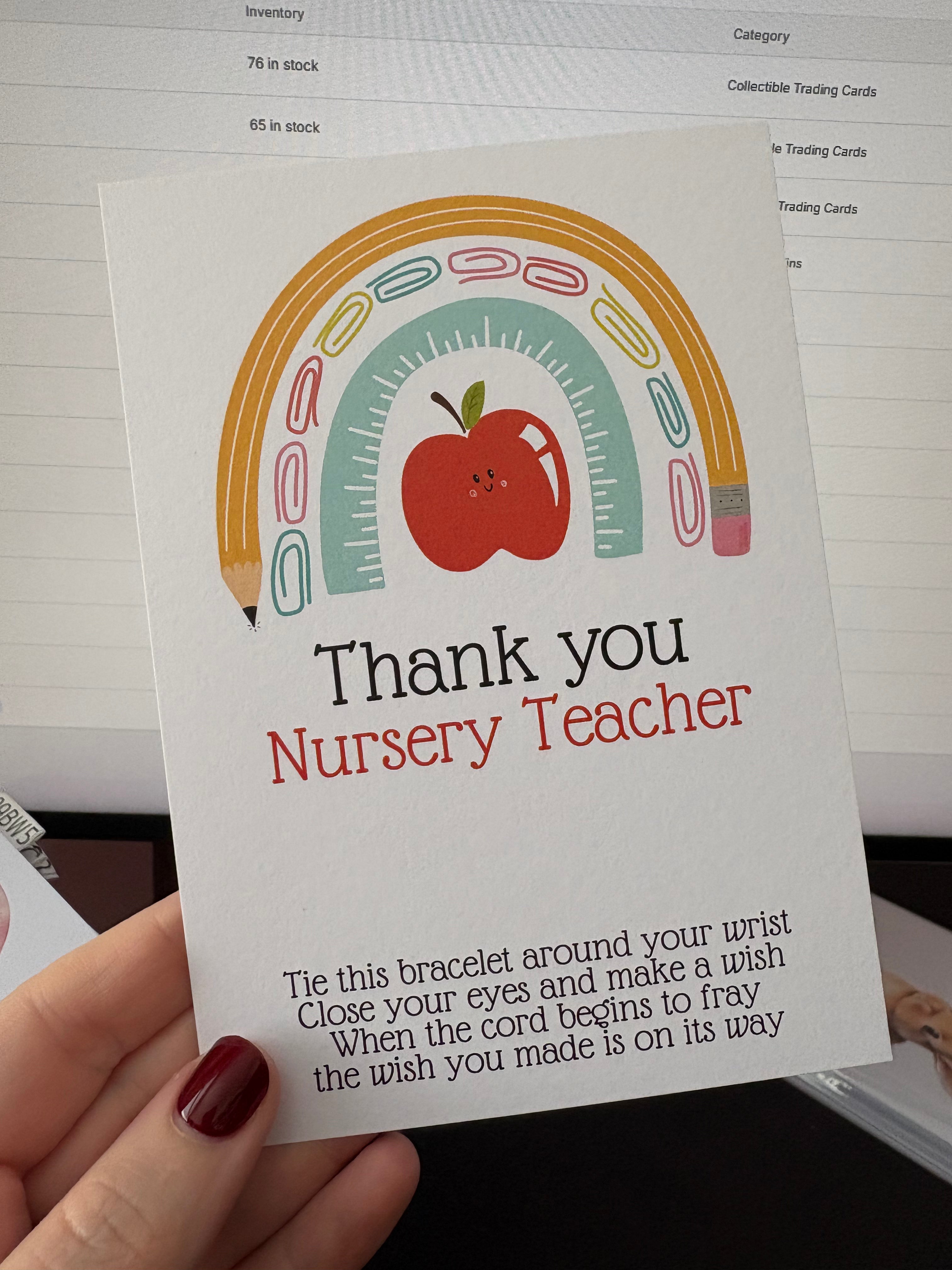 A6 Thank You Nursery Teacher - BACKING CARD ONLY