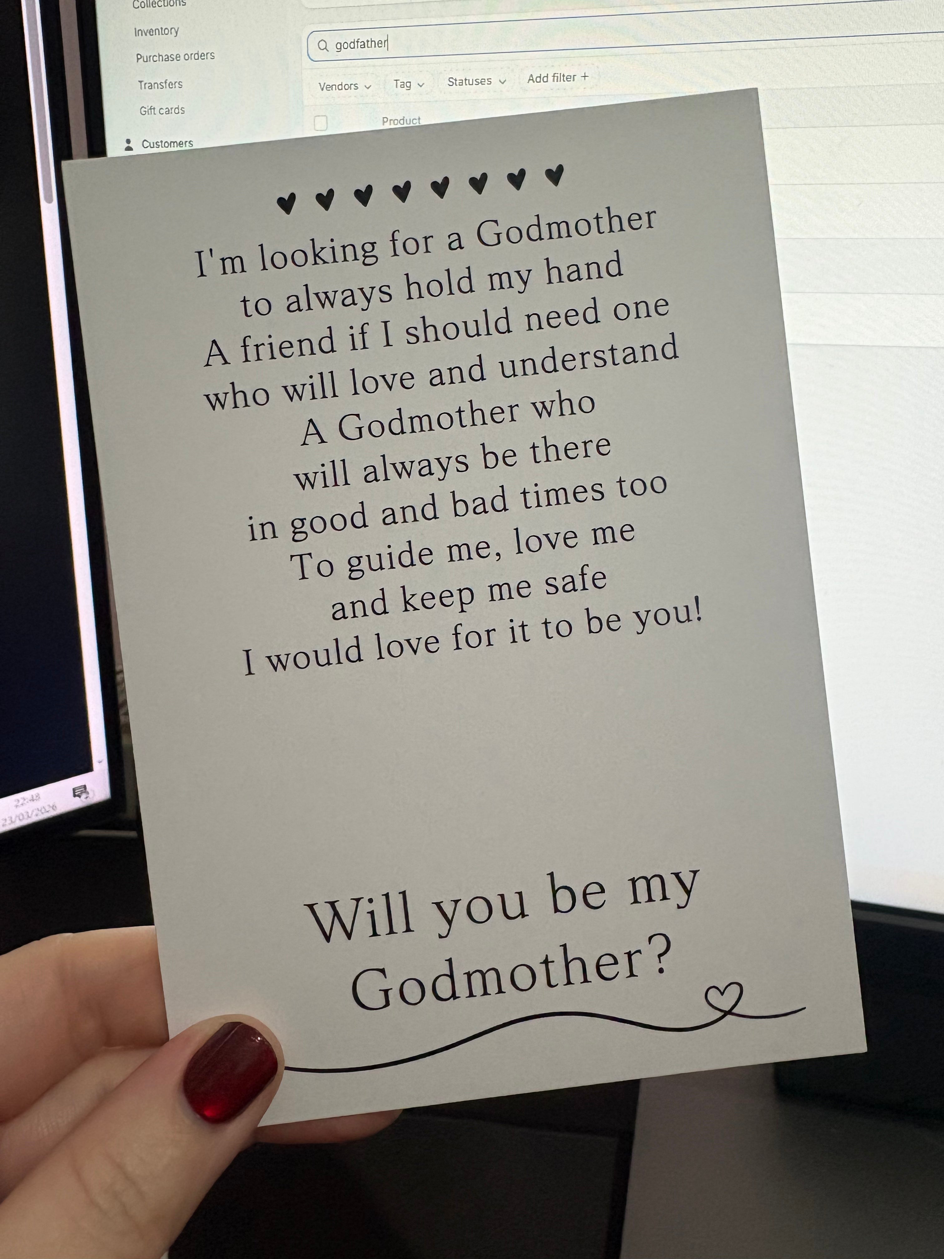 A6 Will you be my Godmother - BACKING CARD ONL