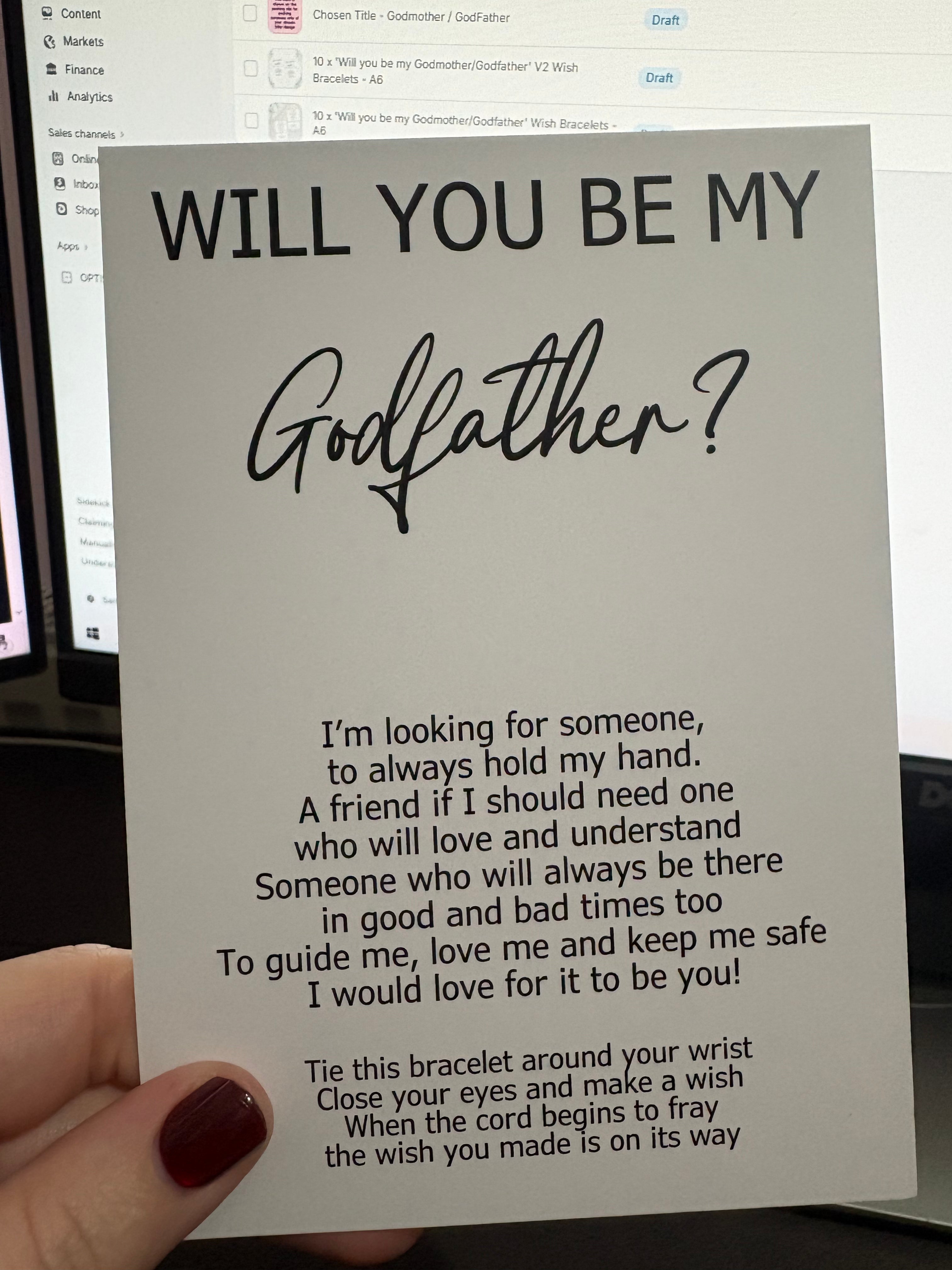 A6 Will you be my Godfather - BACKING CARD ONLY)