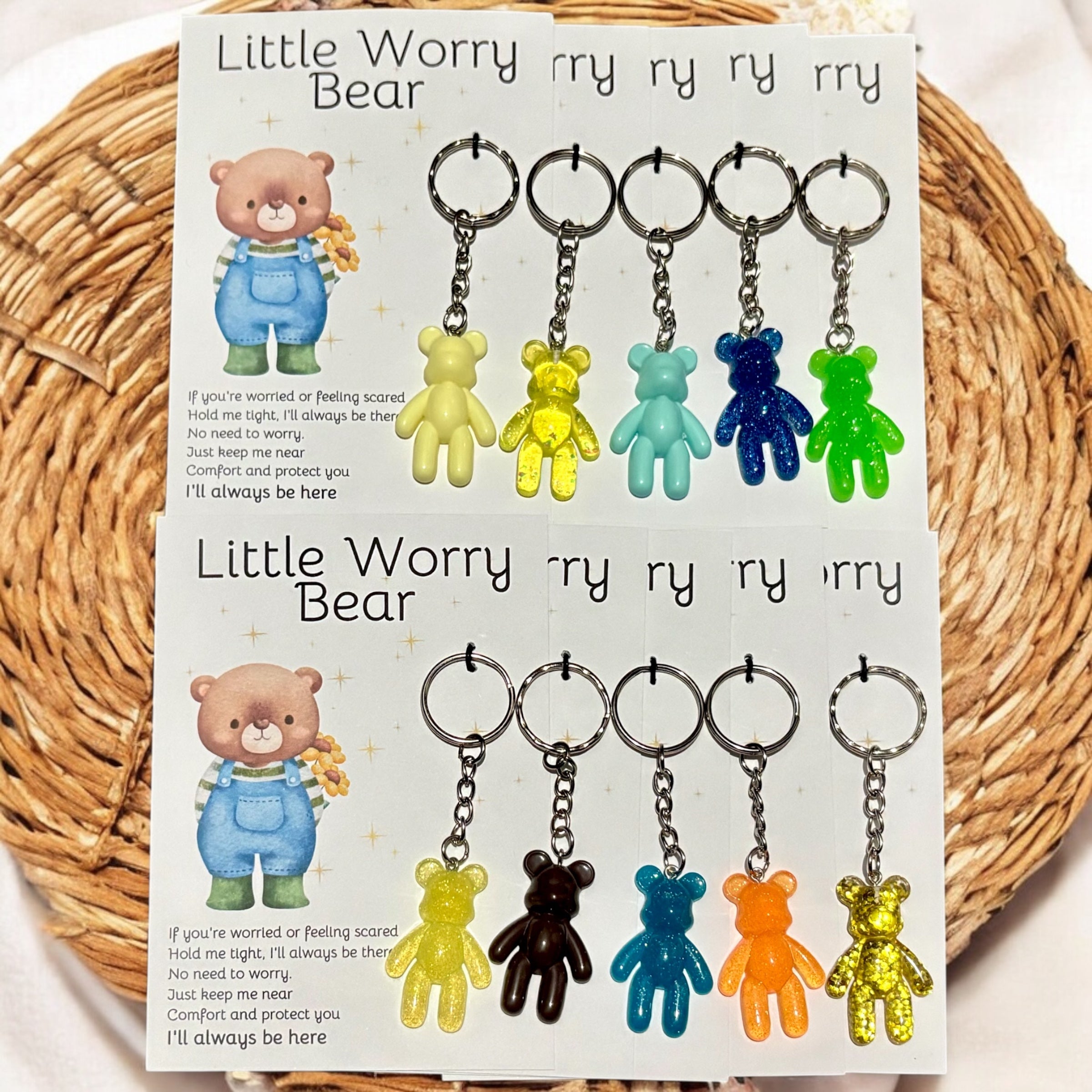 10 x Little Worry Bear - Bear Keyring - A6