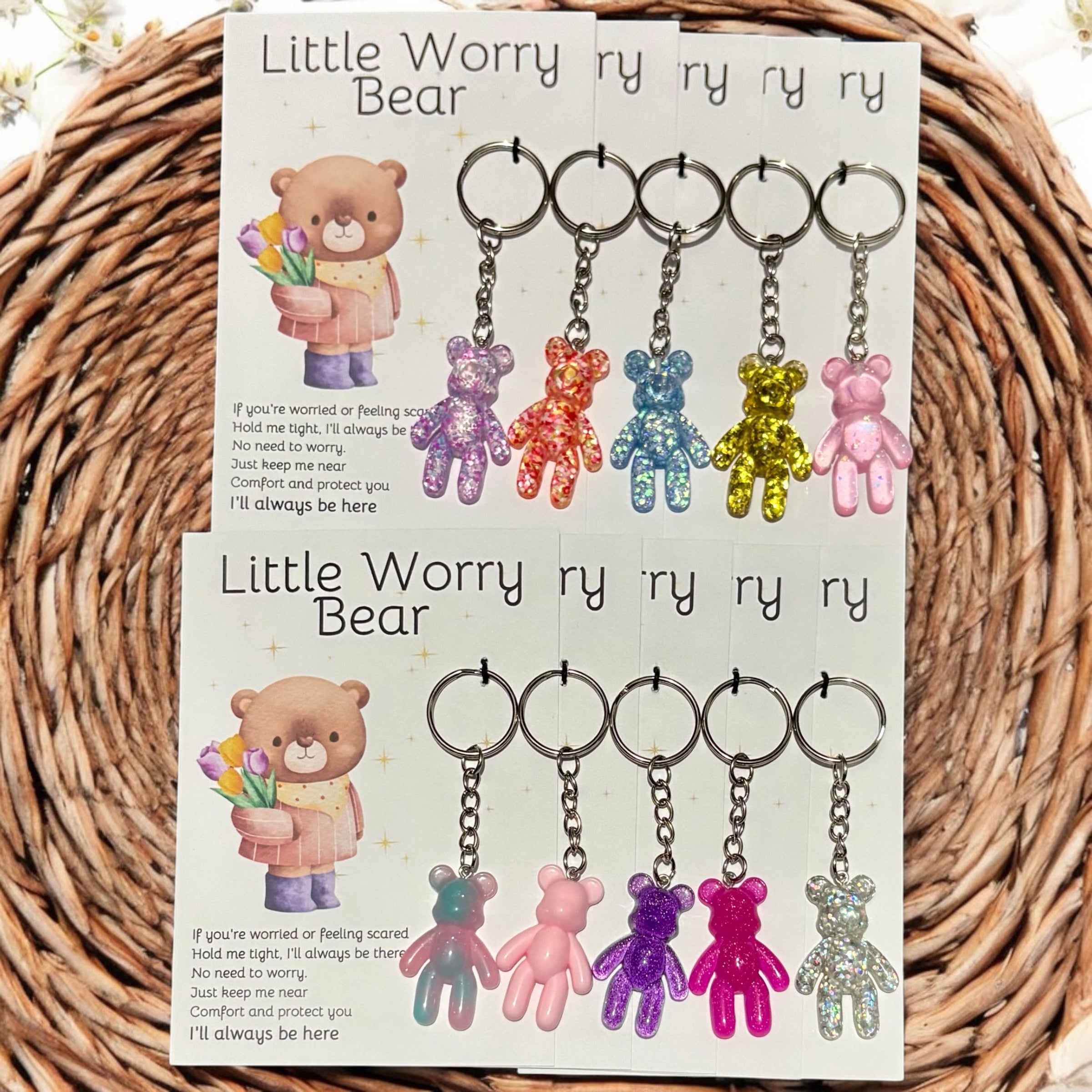 10 x Little Worry Bear - Bear Keyring - A6