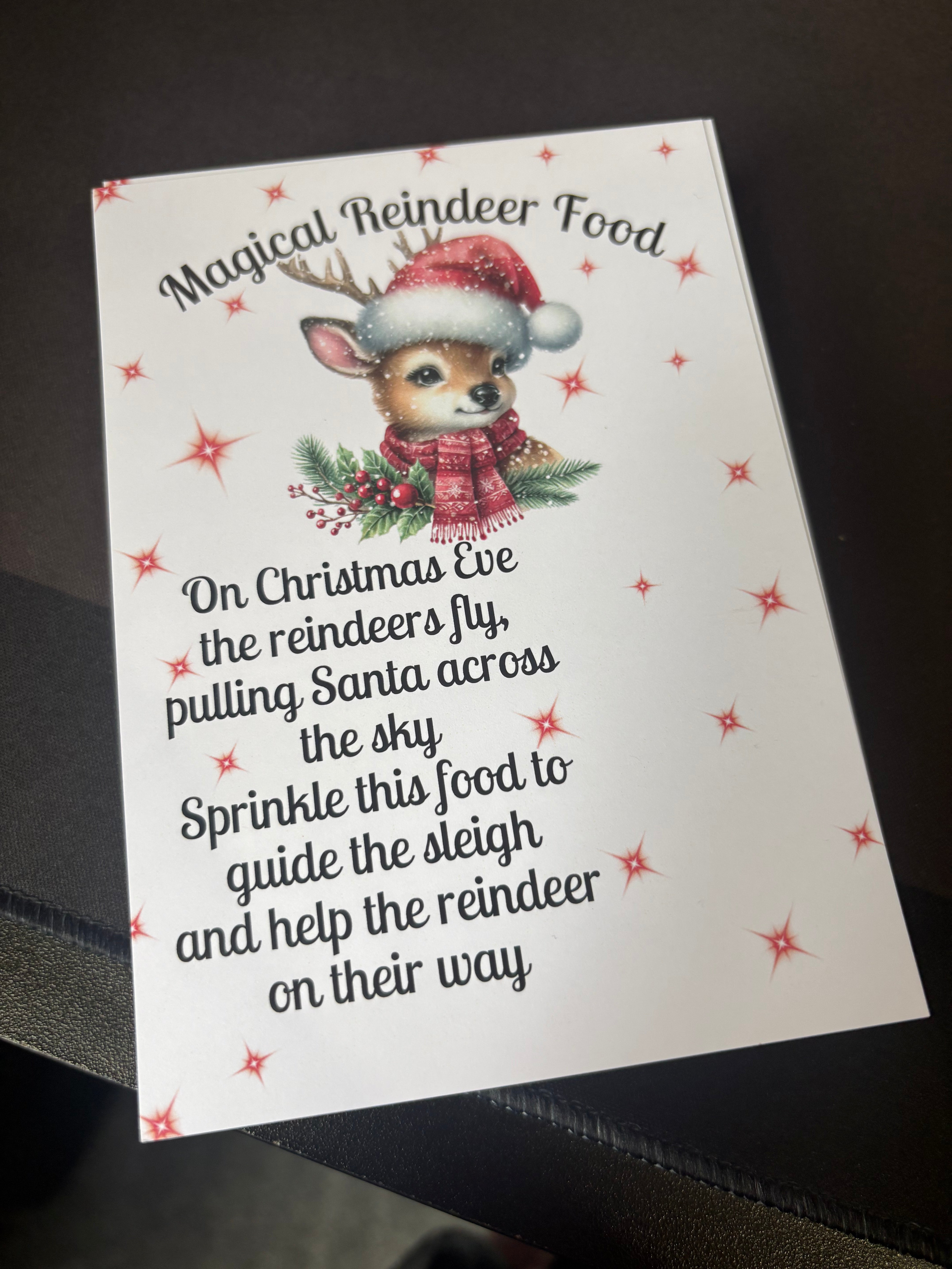 99 x A6 Magical Reindeer Food - BACKING CARD ONLY