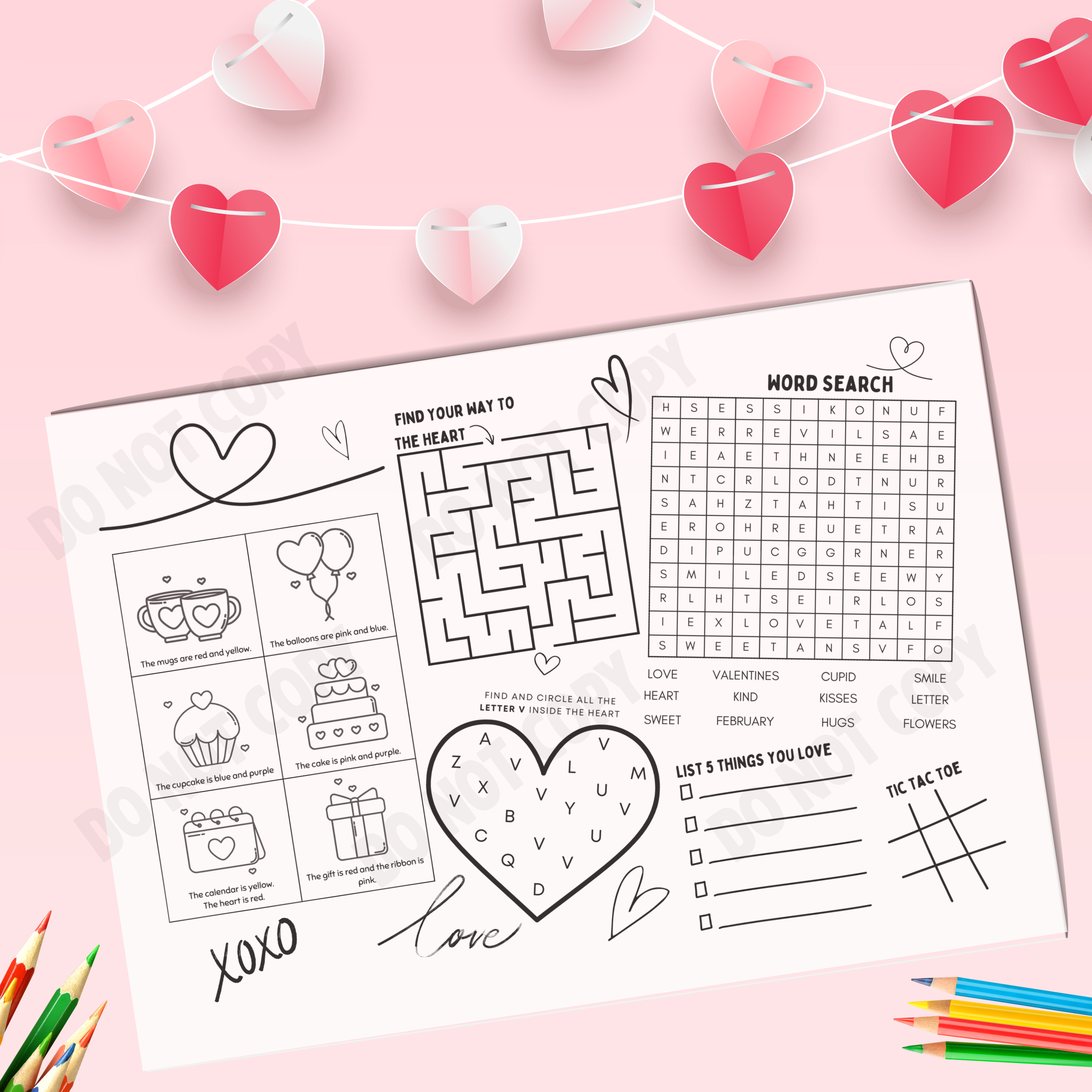 10 x A4 Valentine Activity Cards
