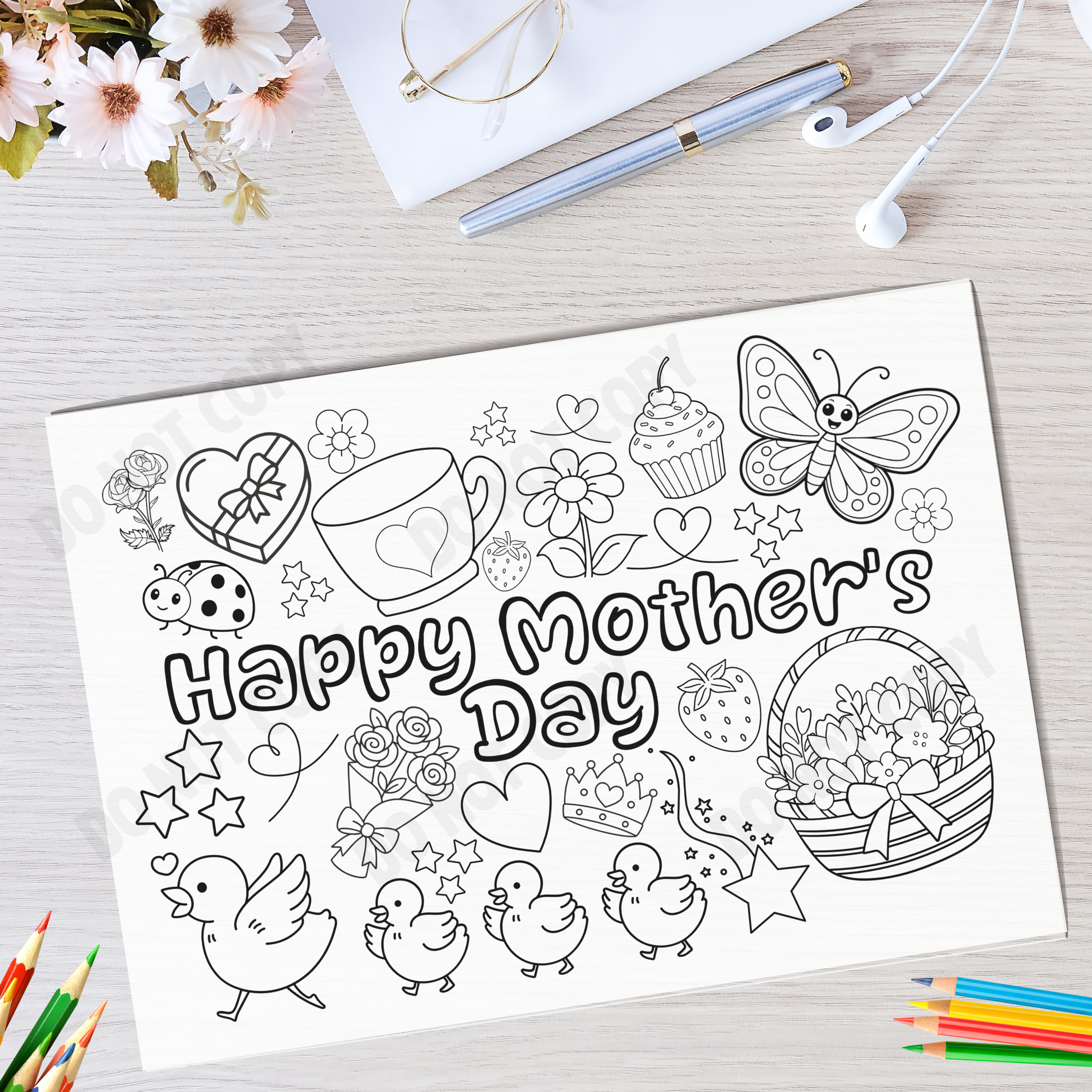 10 x A4 Mother's Day Colouring Cards