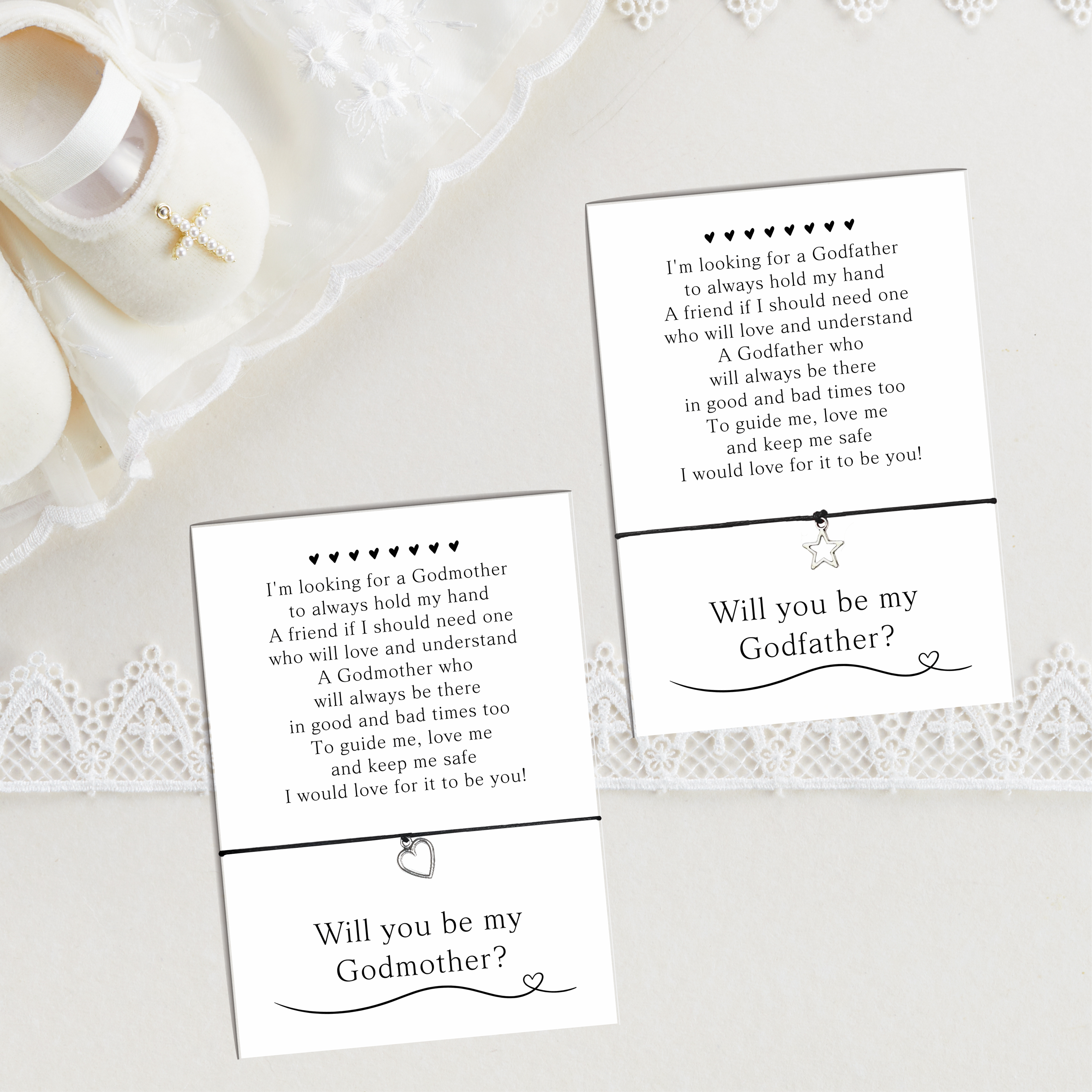 10 x 'Will you be my Godmother/Godfather' Wish Bracelets - A6