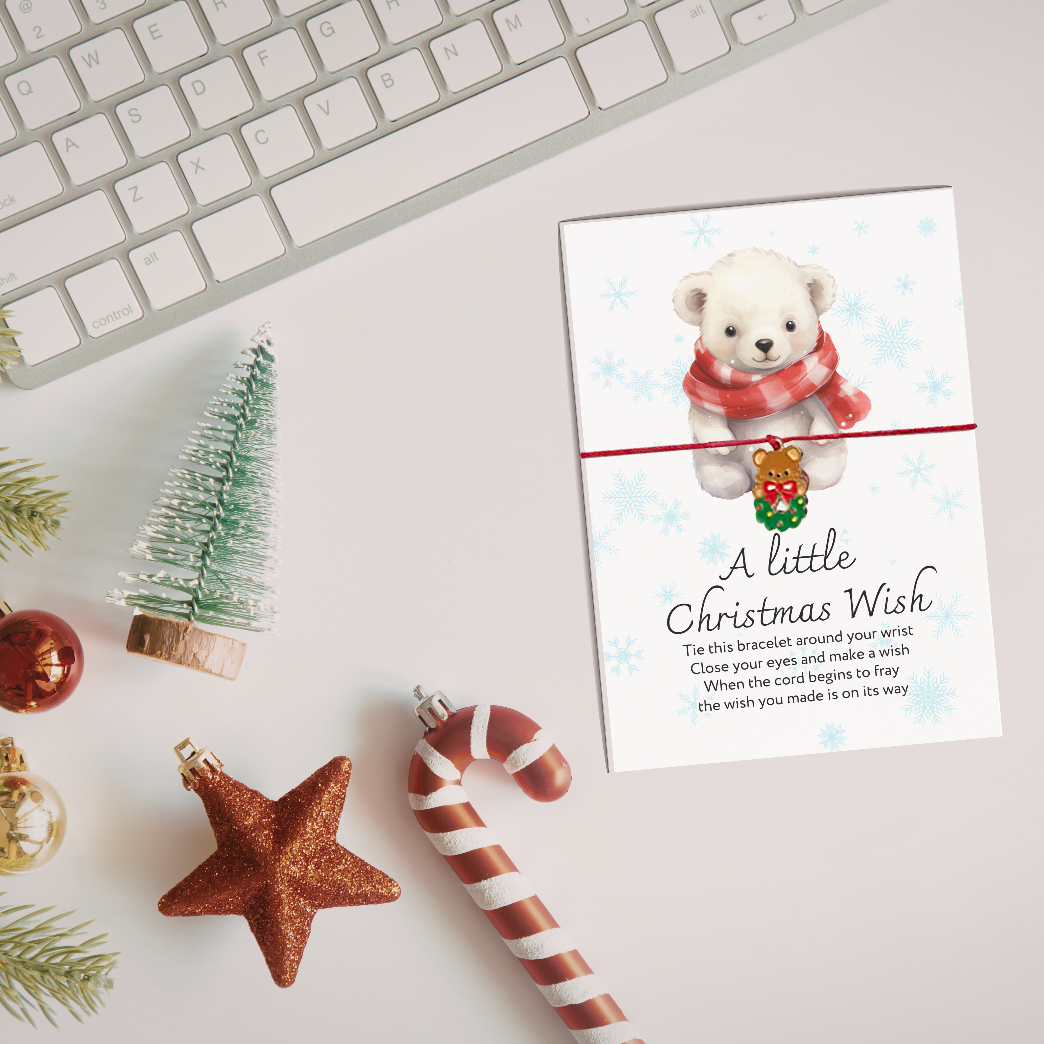 60 x POLAR BEAR - 'A Little Christmas Wish' Wish Bracelets - A6