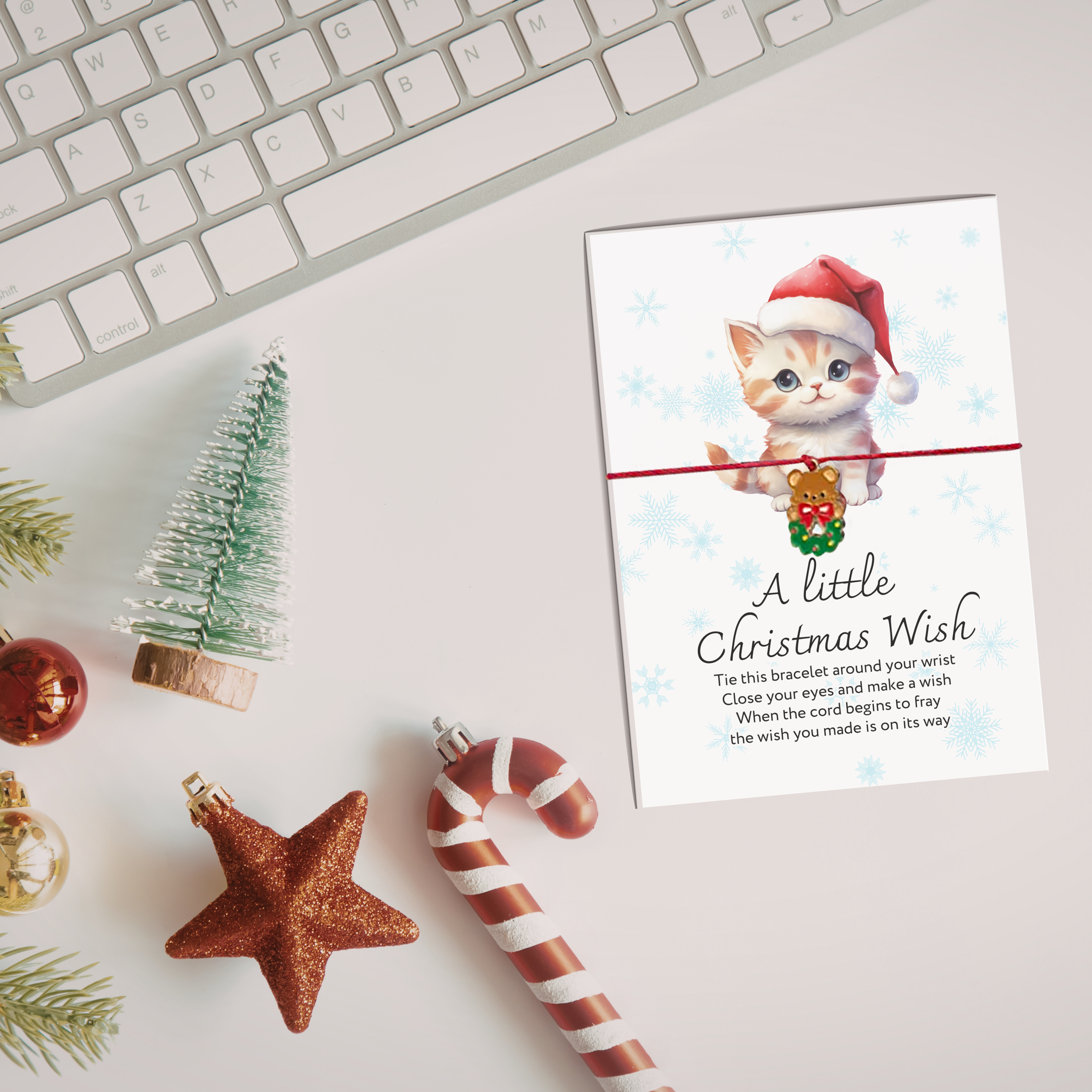 65 x KITTEN - 'A Little Christmas Wish' Wish Bracelets - A6