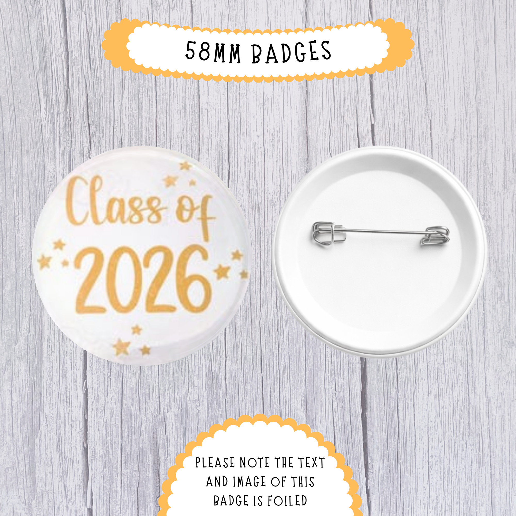10 x 'Class of 2026' Foiled - 58mm Badges
