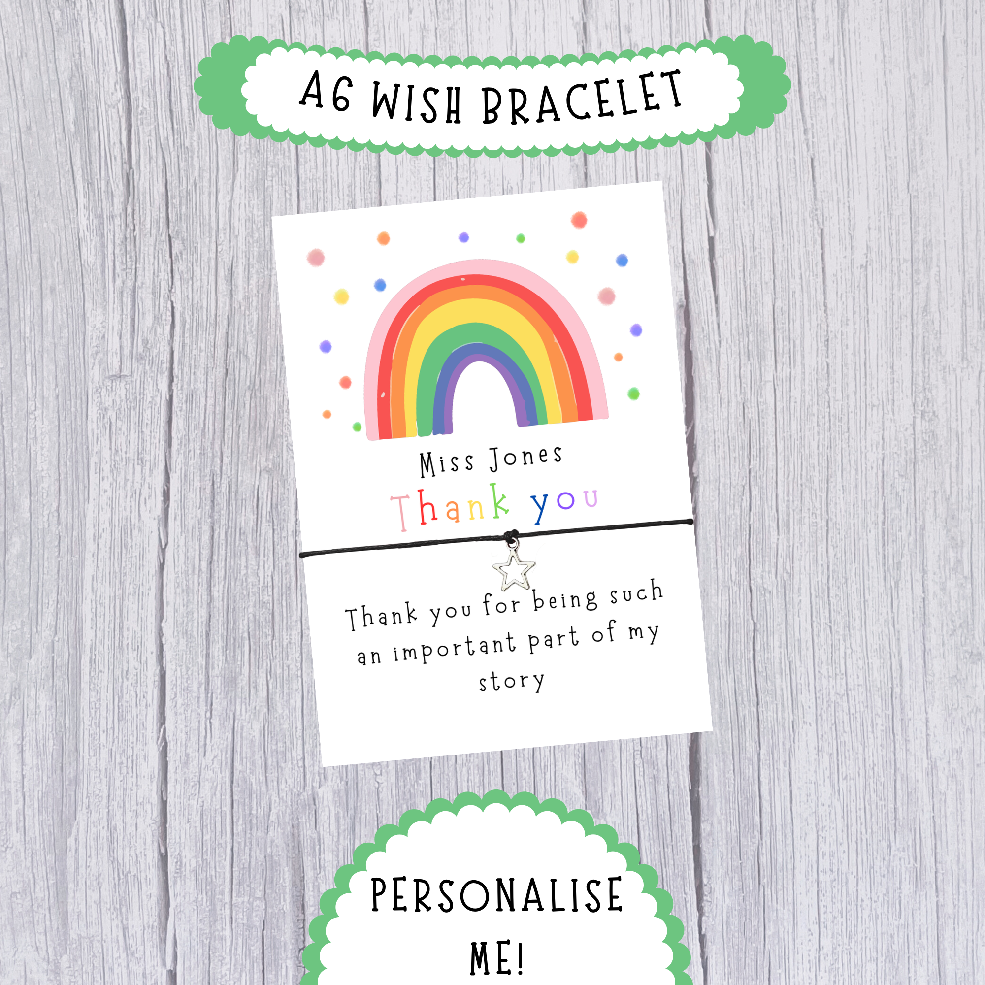 5 x Personalised 'Thank You - Teaching' Wish Bracelets - A6