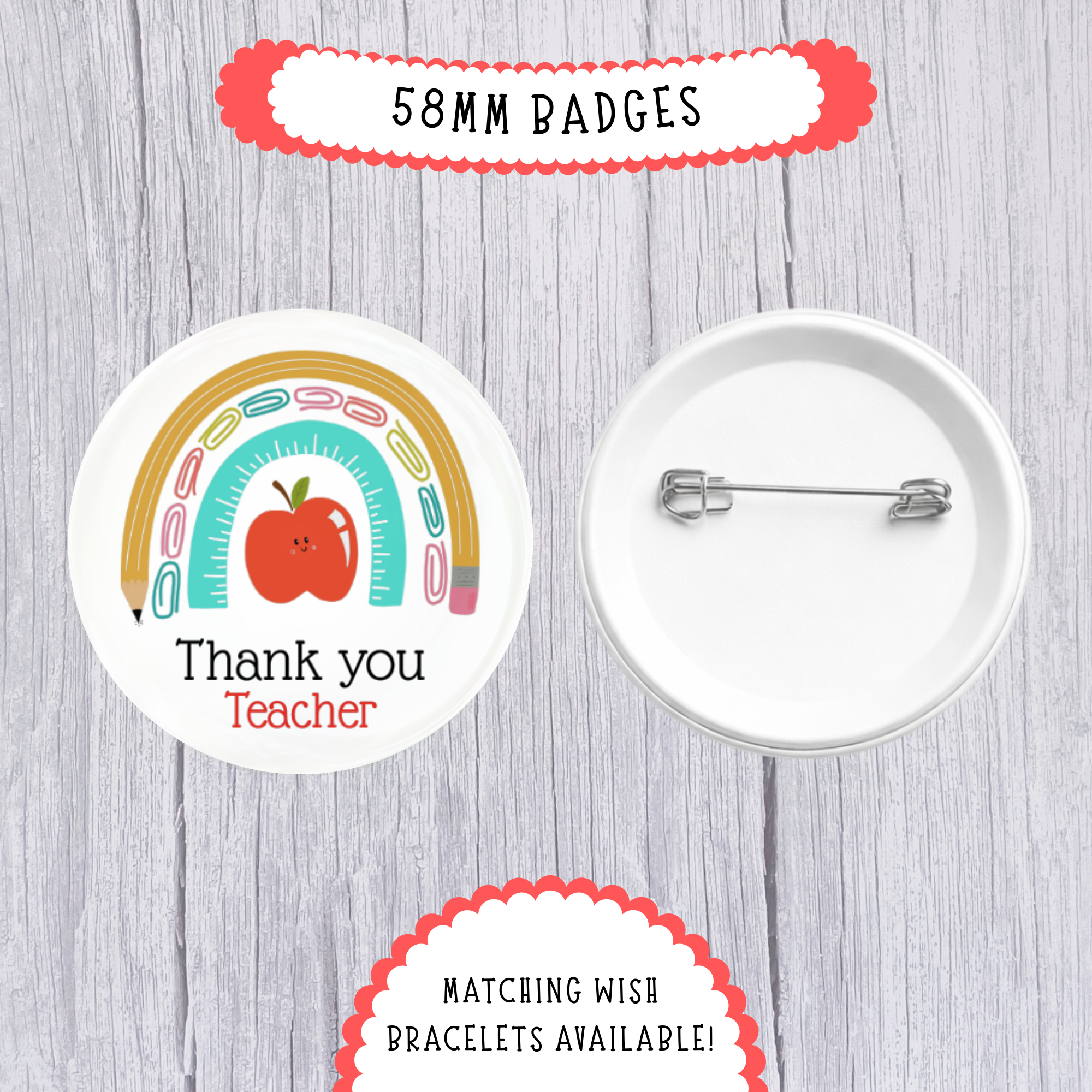 10 x 'Thank you' - Teaching' Badges - 58mm
