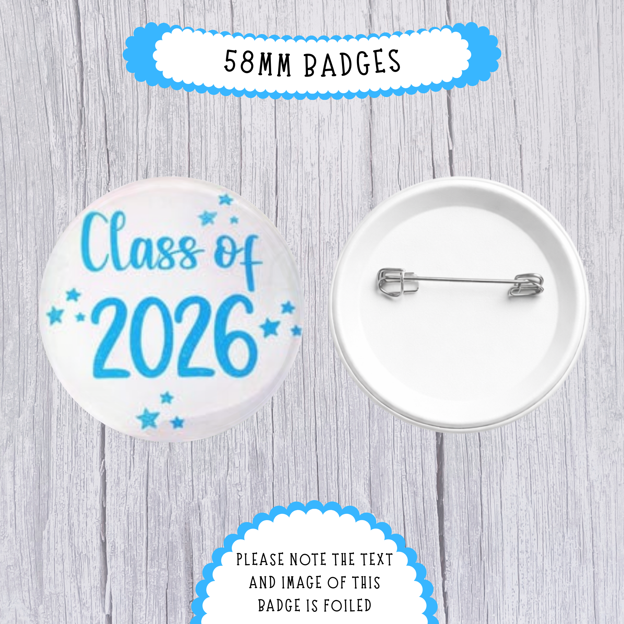 10 x 'Class of 2026' Foiled - 58mm Badges