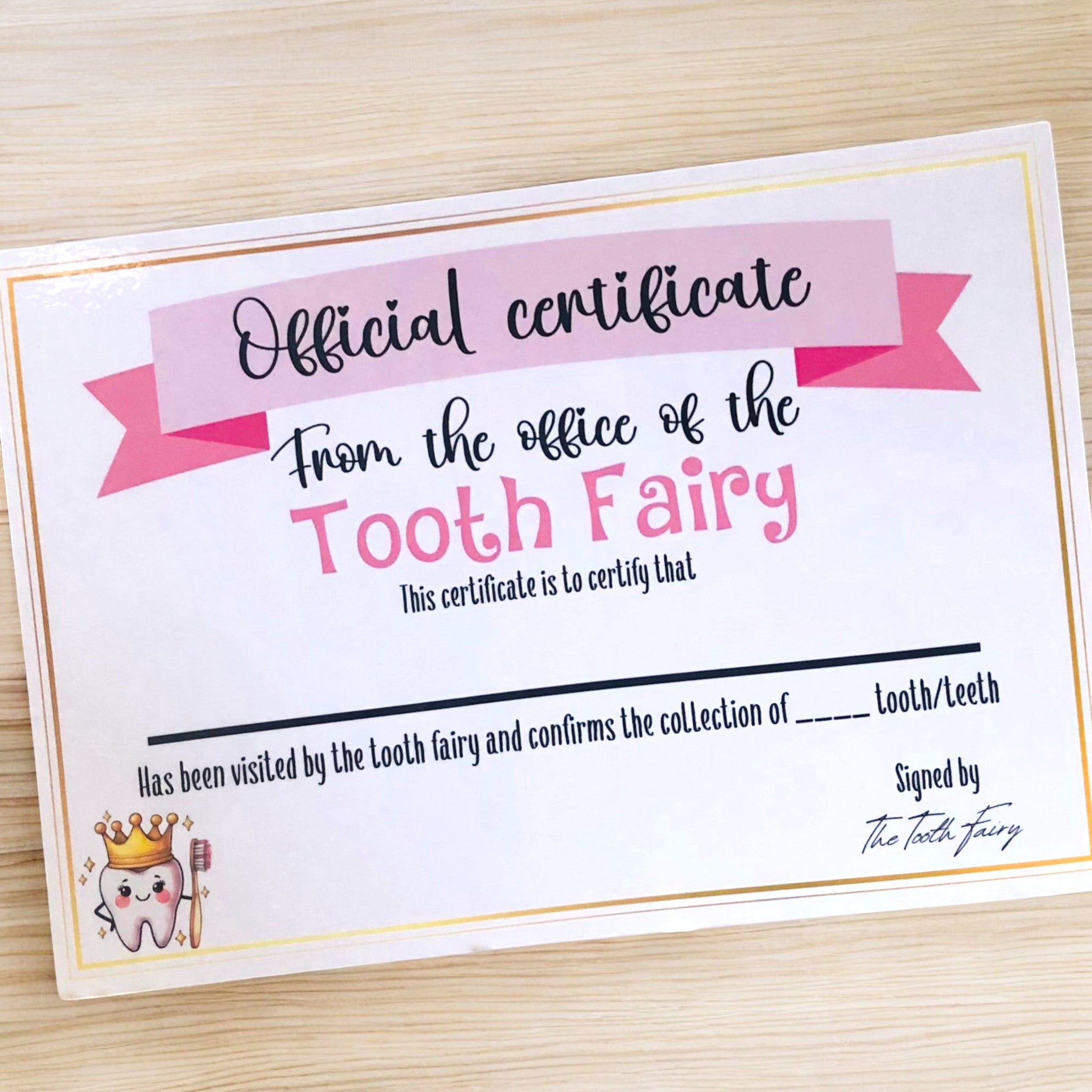 10 x A4 Tooth Fairy Certificates