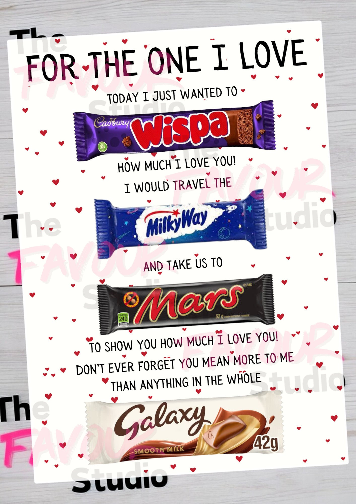 10 x Valentines Chocolate Board (Red) - A4 Laminated