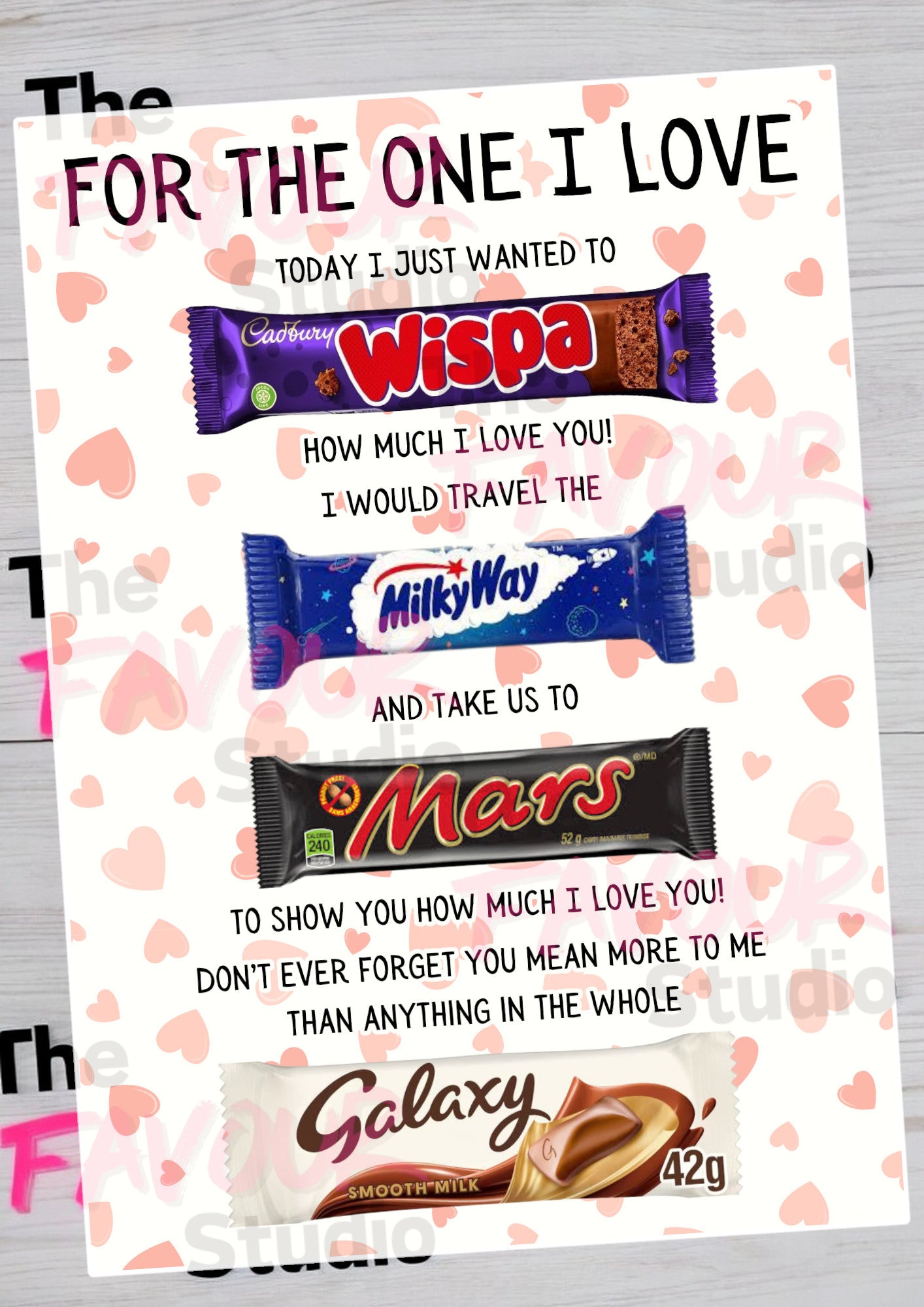 10 x Valentines Chocolate Board (Pink) - A4 Laminated