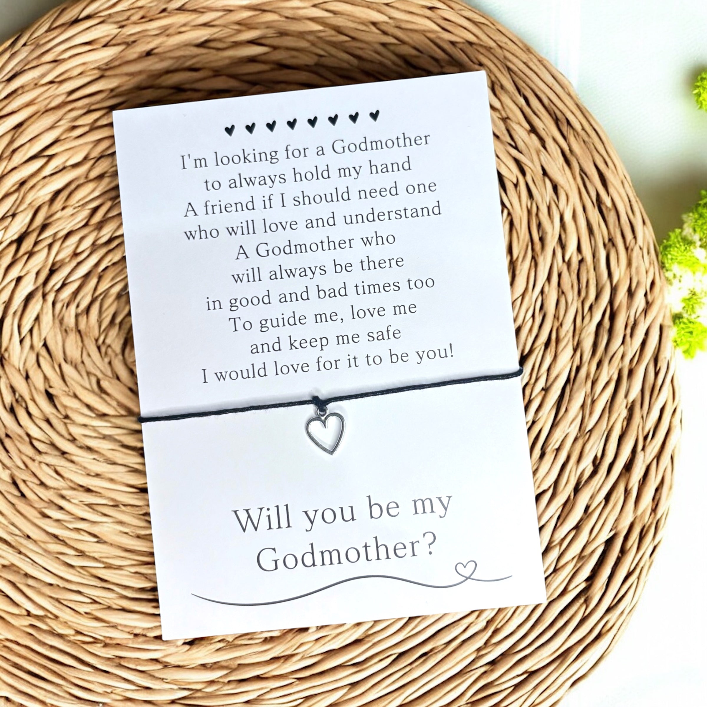 10 x Will you be my - Godmother - Godfather - Bracelet - Heart / Stars Charm - A6