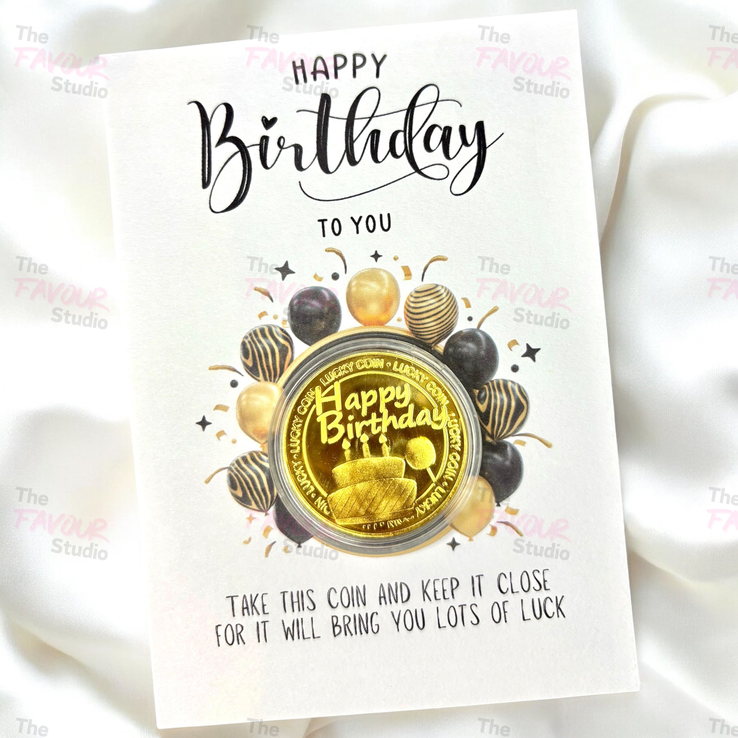 5 x A6 'Happy Birthday' Lucky Coins