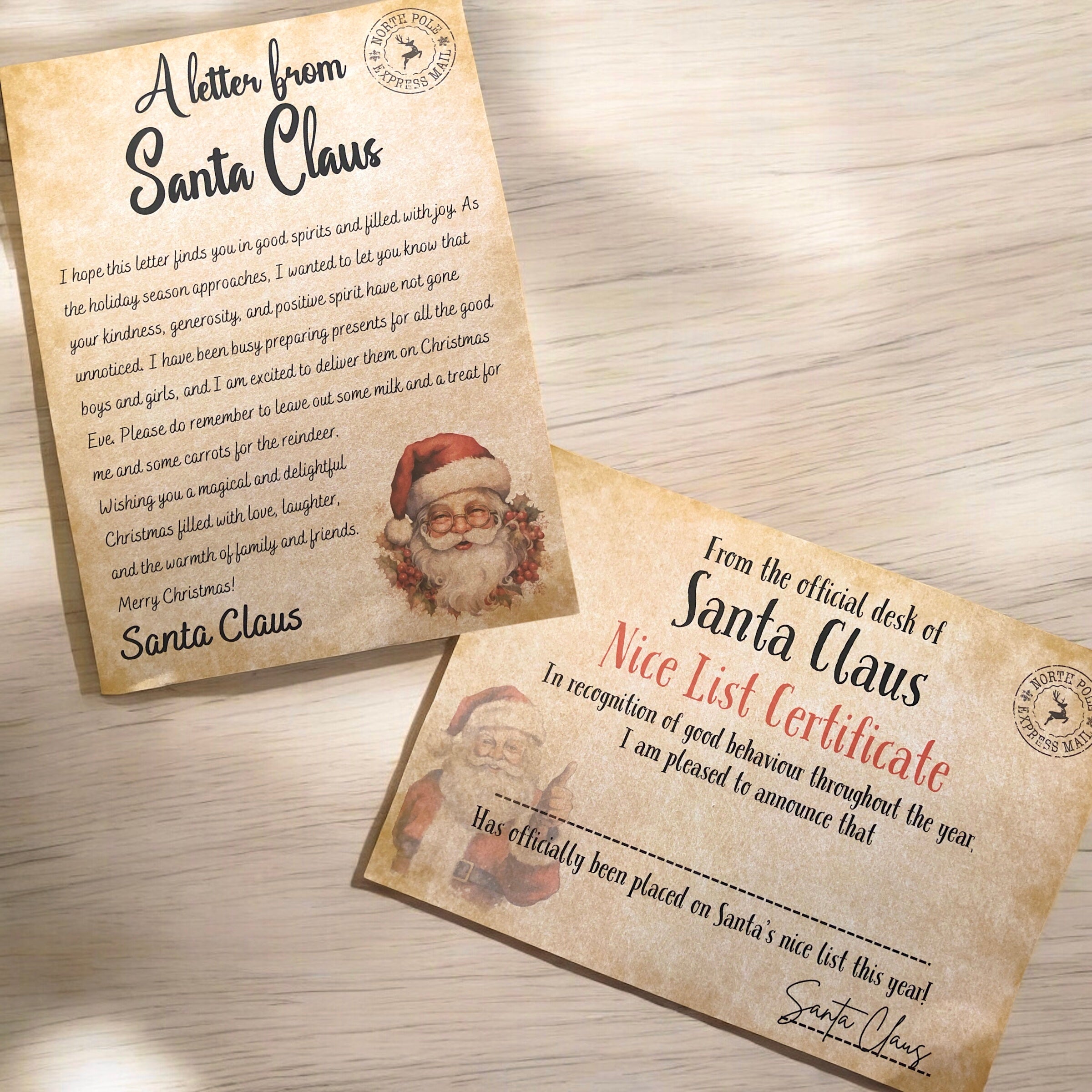 10 x A4 Letter from Santa Claus / Nice List Certificate