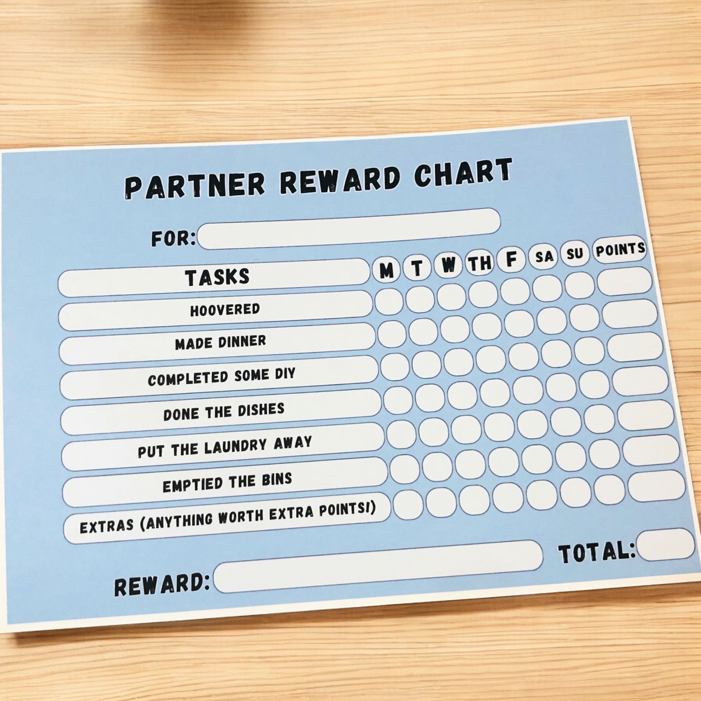 10 x A4 'Partner Reward Chart' Laminated